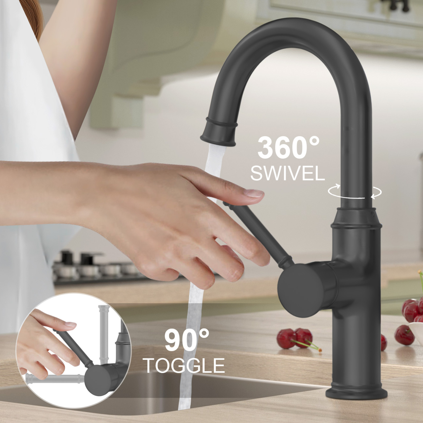 Kitchen Bar Faucet, Matte Black, KBF201, Lava Odoro