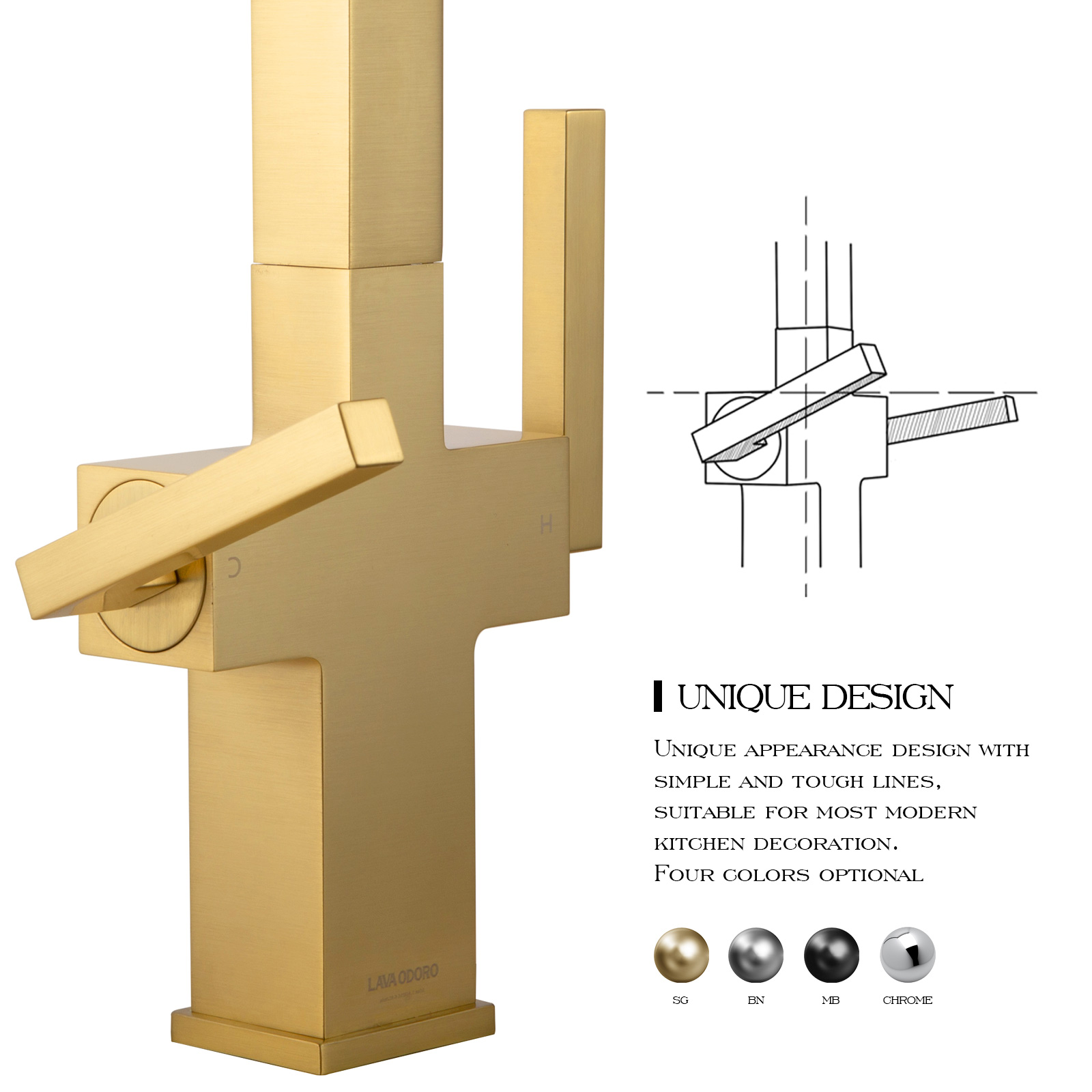 Kitchen Faucet with Pull Down Sprayer KF802 - Lava Odoro -LAVA ODORO