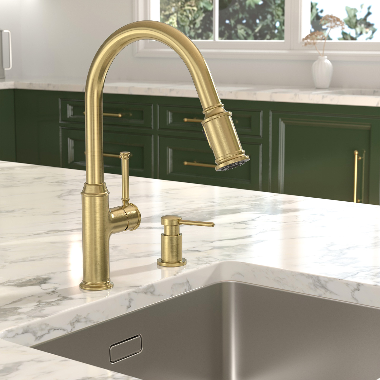 Kitchen Faucet with Soap Dispenser, Brushed Gold, Lava Odoro