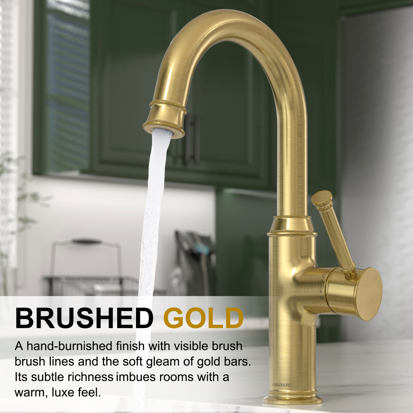 Kitchen Bar Faucet, Brushed Gold, KBF201, Lava Odoro