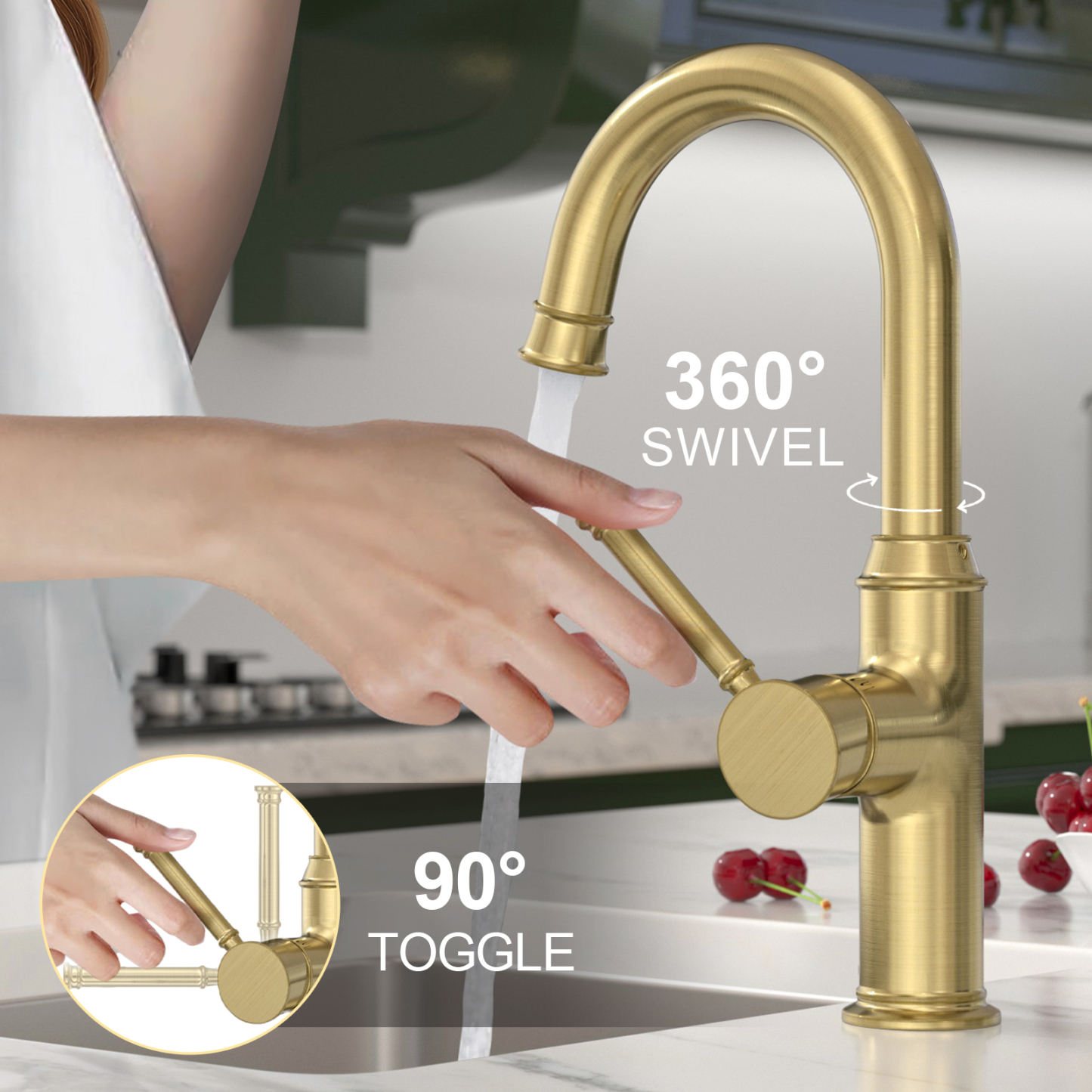 Kitchen Bar Faucet, Brushed Gold, KBF201, Lava Odoro