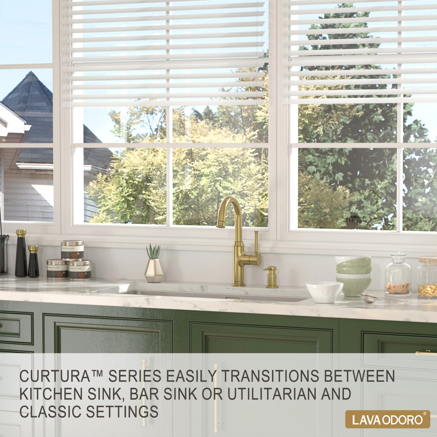Bar Sink Faucet with Soap Dispenser, Brushed Gold, Lava Odoro