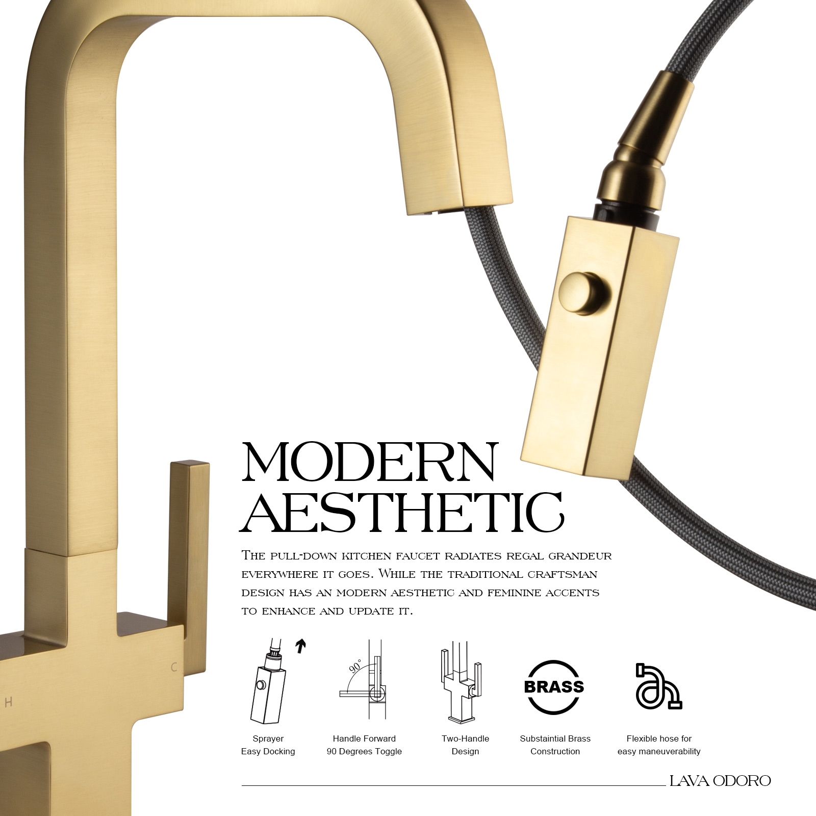 Kitchen Faucet with Pull Down Sprayer KF802 - Lava Odoro -LAVA ODORO