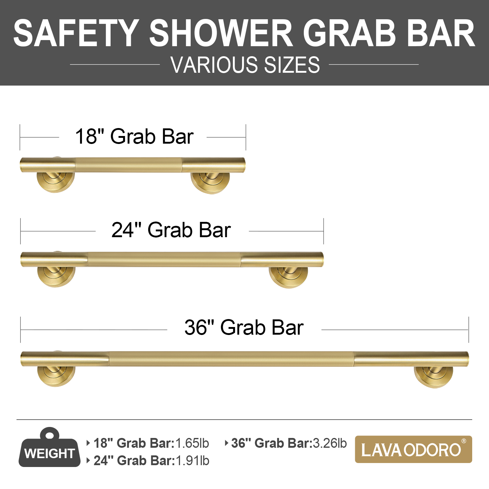 1 Pack 36" Anti-Slip Knurling Black Shower Grab Bars , SG009-K