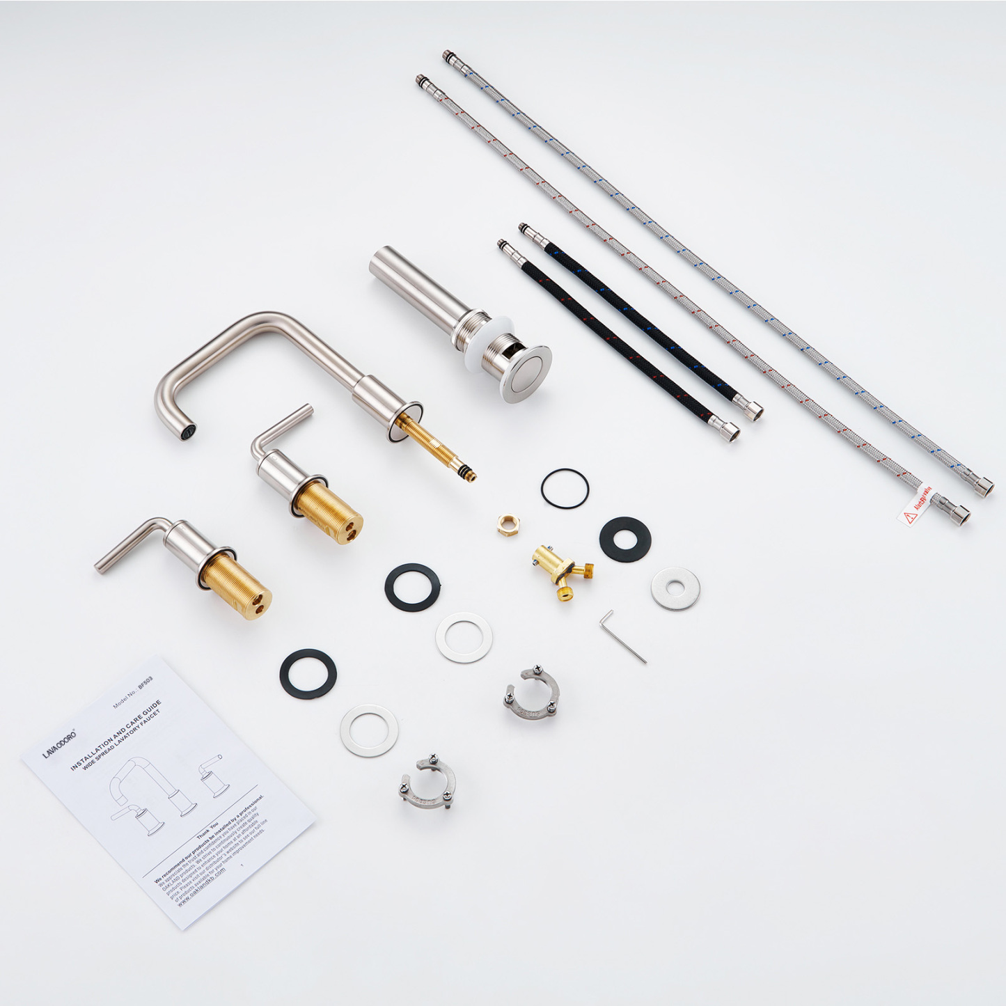 3 Hole Bathroom Faucet with Drain Assembly, Brushed Nickel, BF503, Lava Odoro