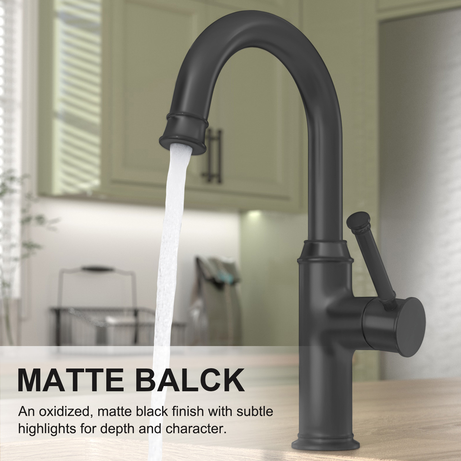 Kitchen Bar Faucet, Matte Black, KBF201, Lava Odoro