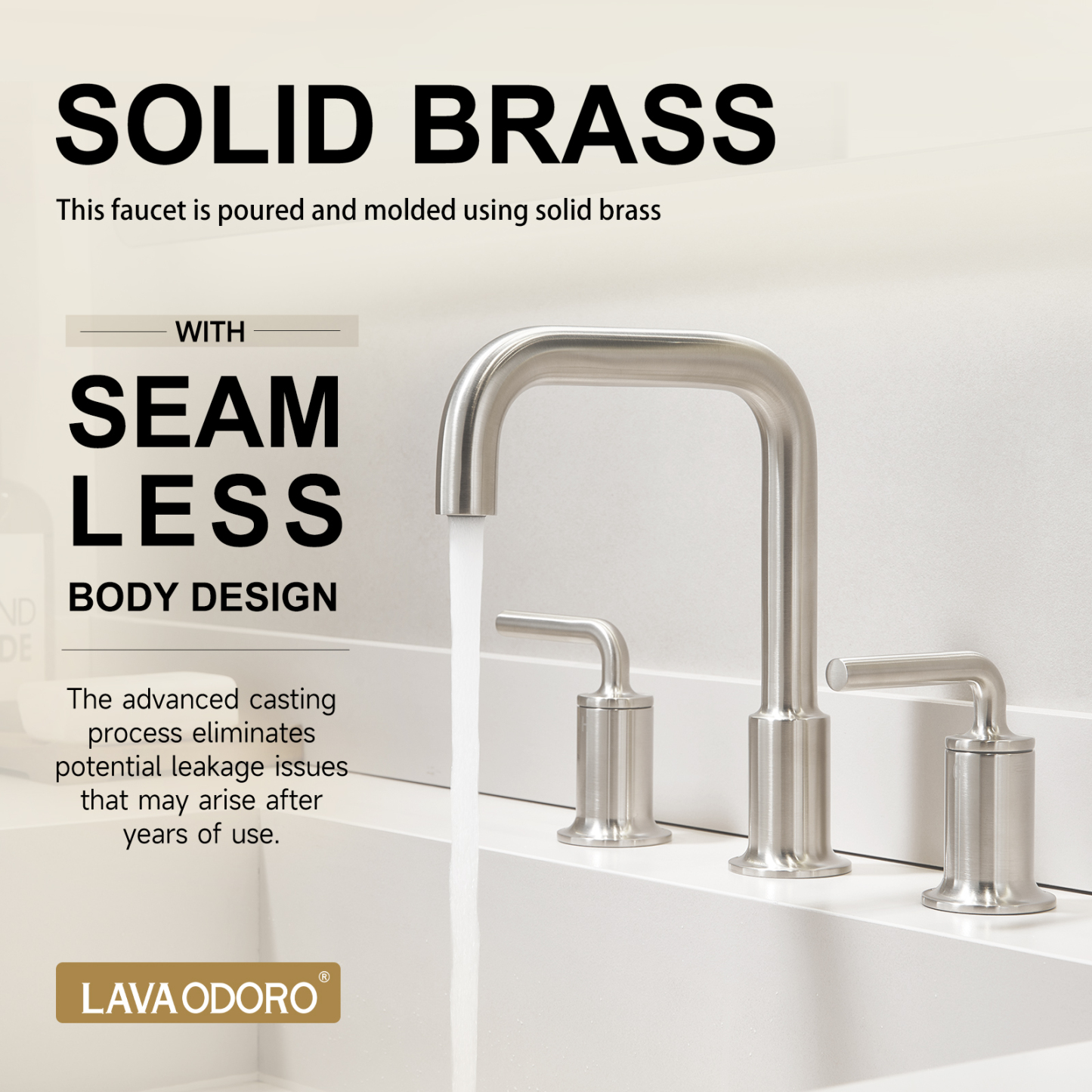 3 Hole Bathroom Faucet with Drain Assembly, Brushed Nickel, BF503, Lava Odoro