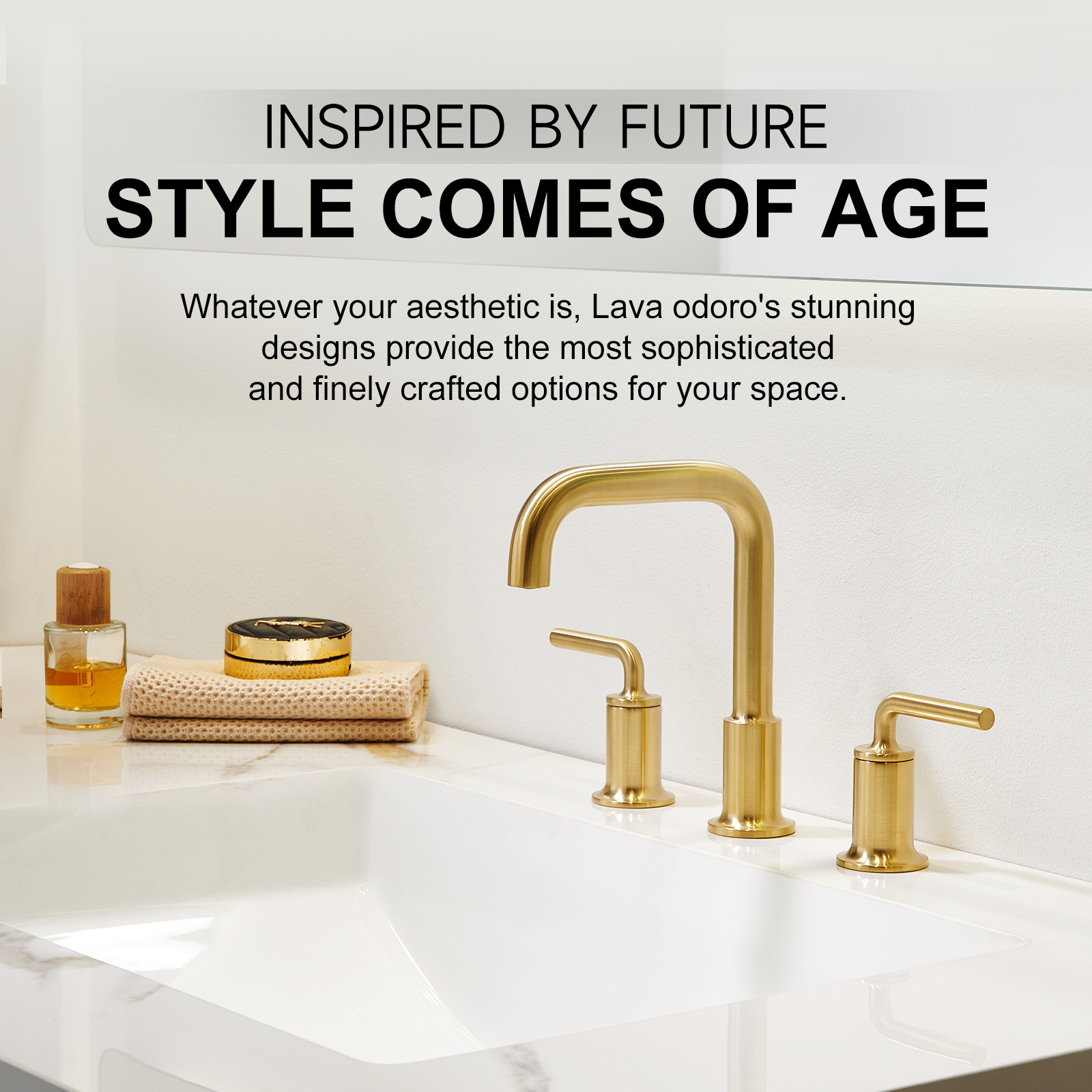 3 Hole Bathroom Faucet with Drain Assembly, Brushed Gold, BF503, Lava Odoro