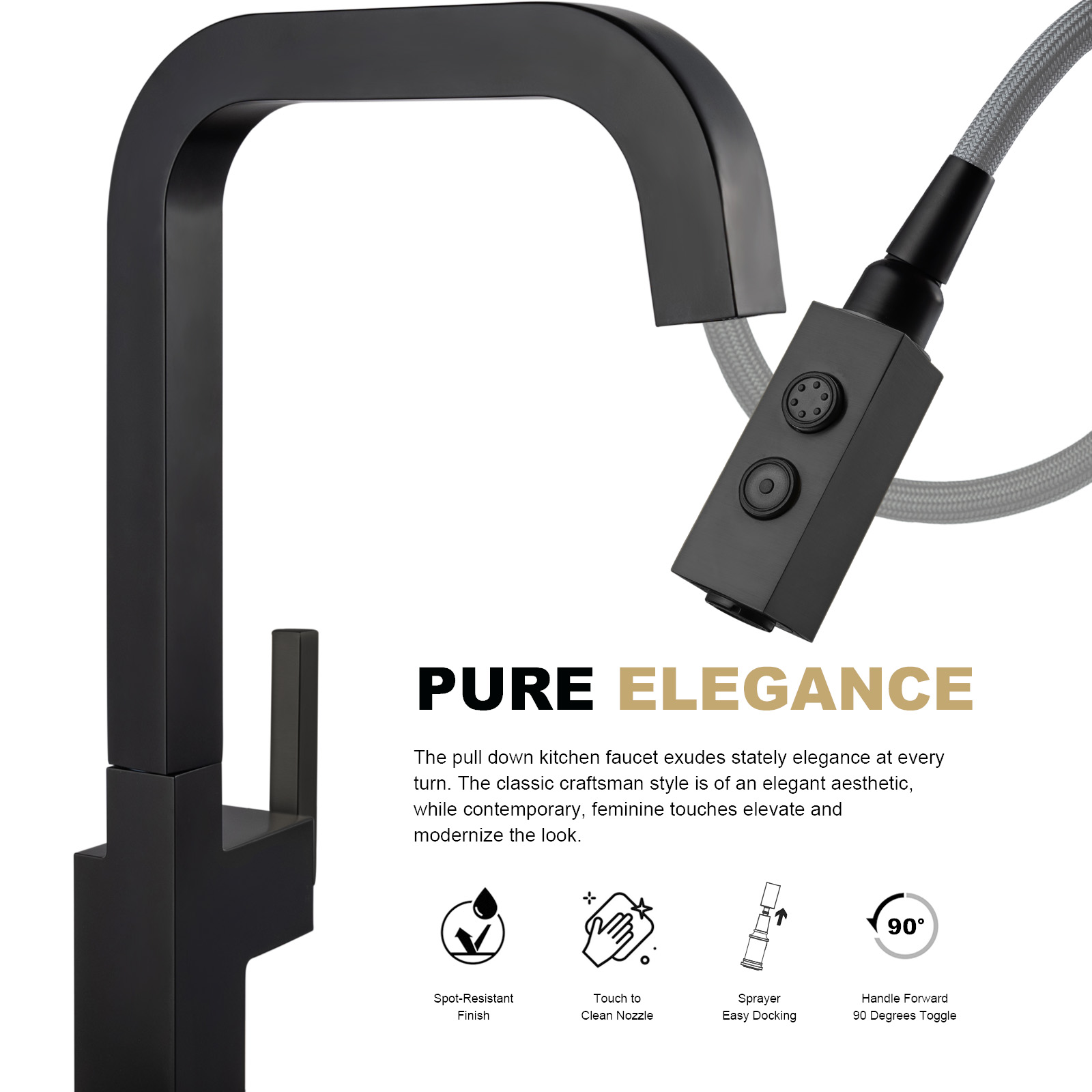 Magnetic Pull Down Kitchen Faucet, KF182 - LAVA ODORO