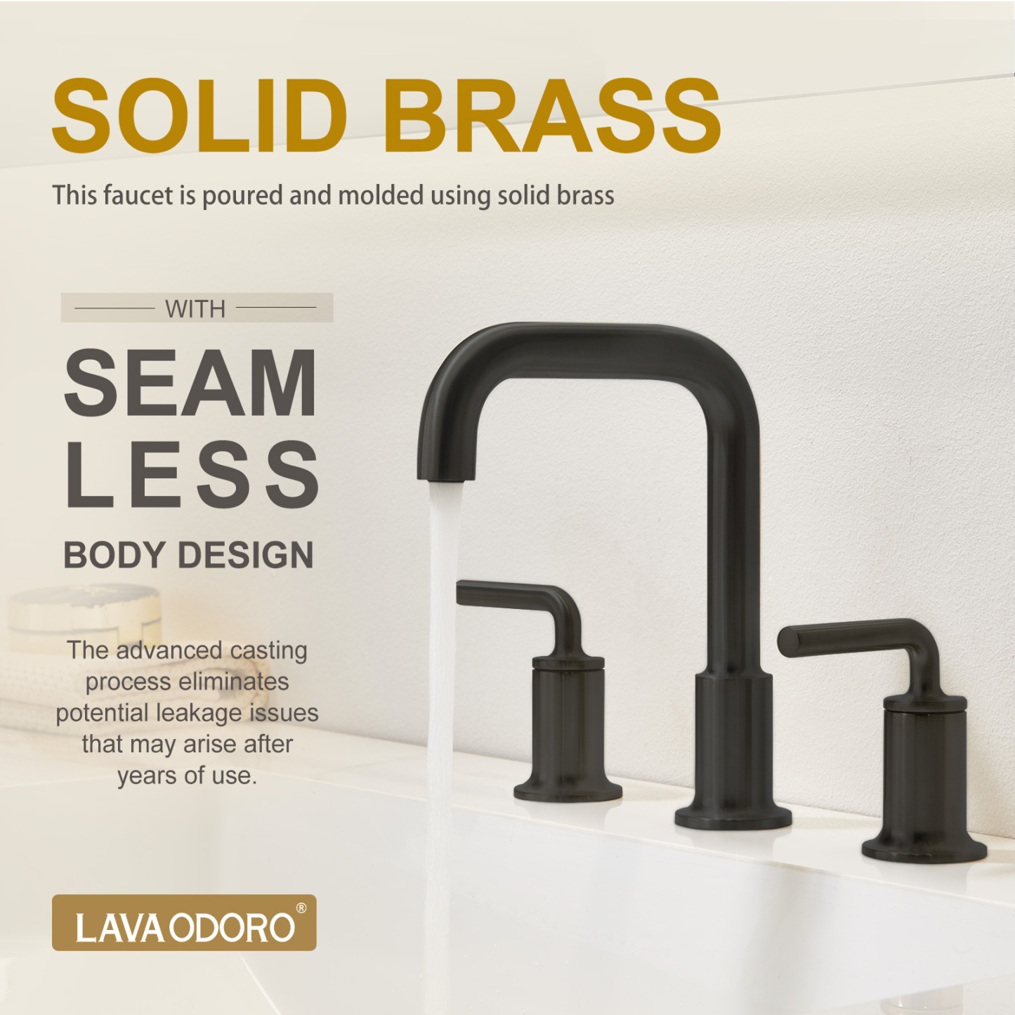 3 Hole Bathroom Faucet with Drain Assembly, Matte Black, BF503, Lava Odoro