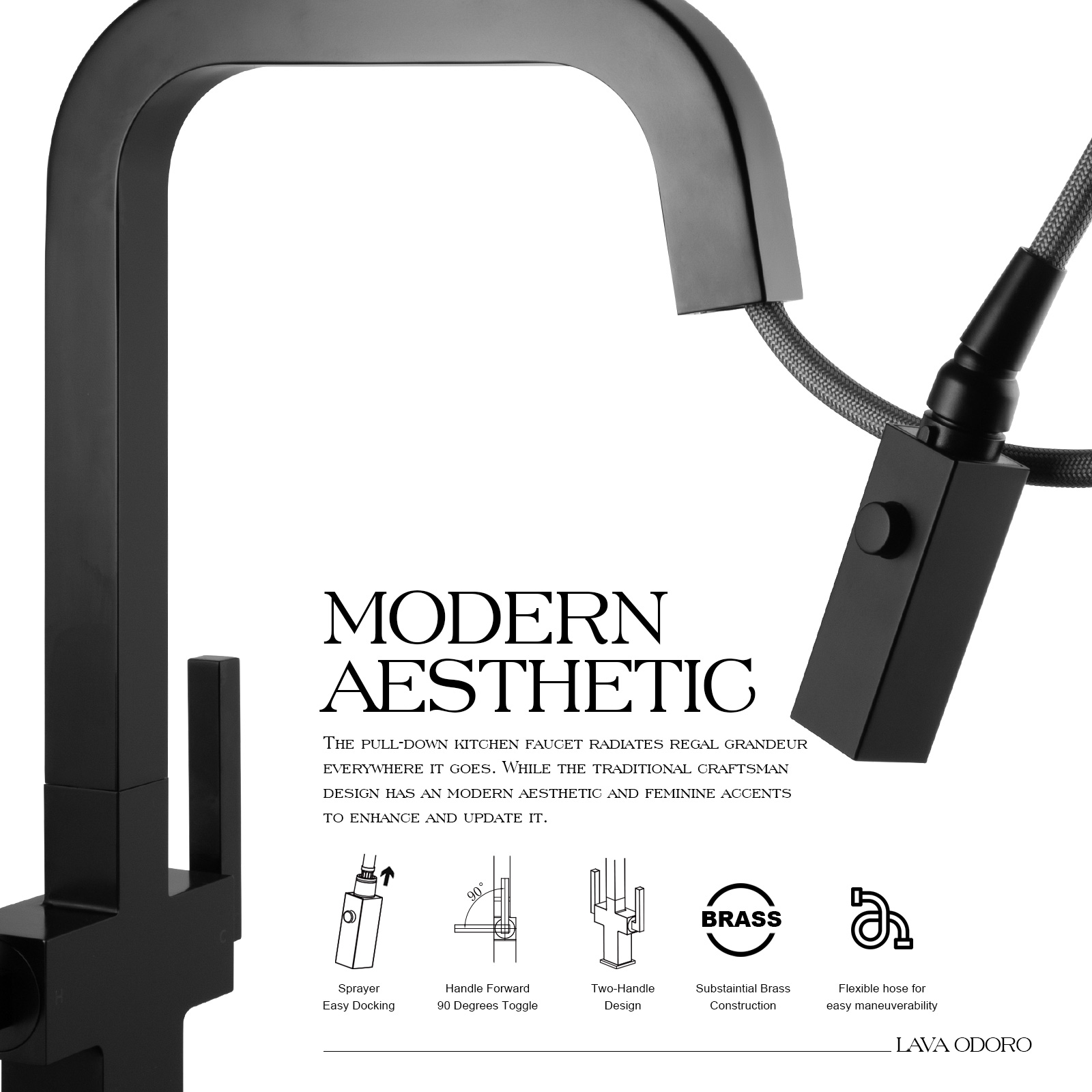 Kitchen Faucet with Pull Down Sprayer KF802 - Lava Odoro -LAVA ODORO