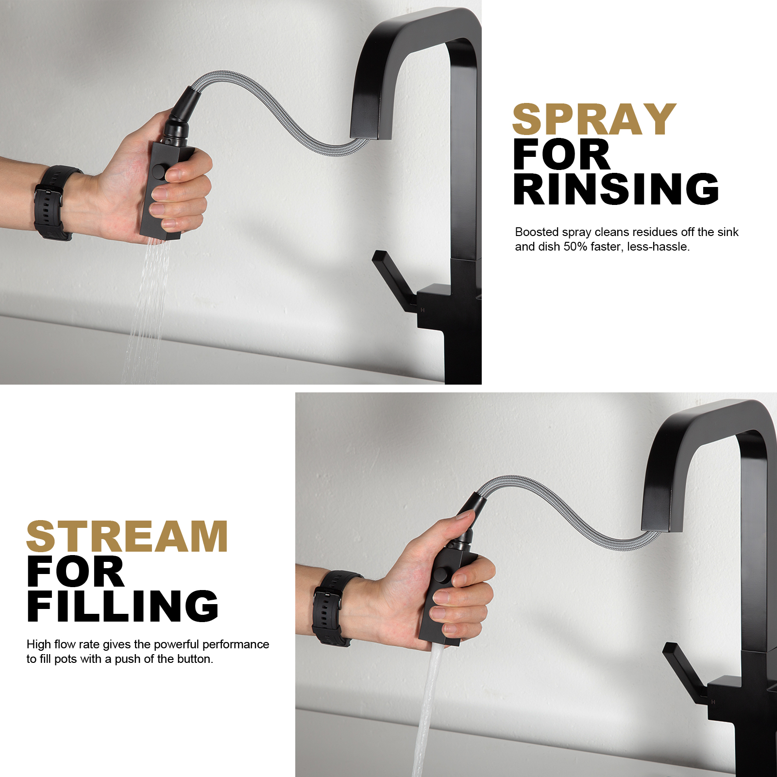 Kitchen Faucet with Pull Down Sprayer KF802 - Lava Odoro -LAVA ODORO
