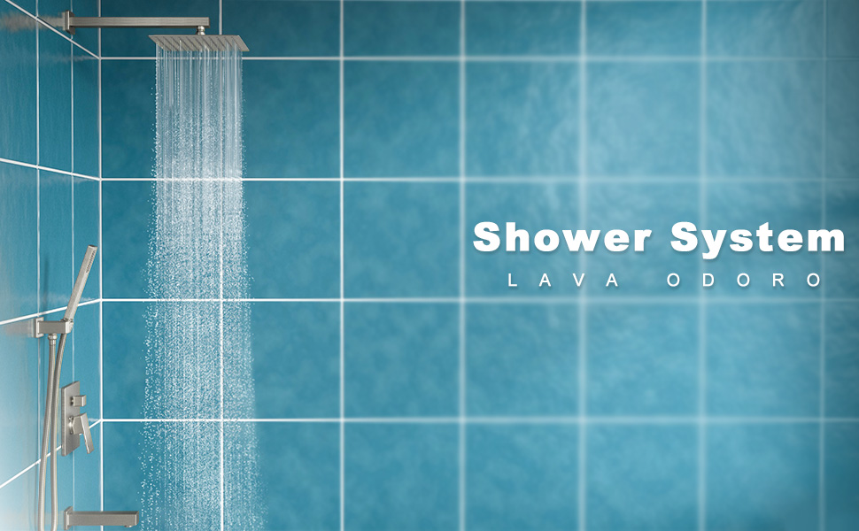 3-Setting Square Rainfall Shower System Including Rain Shower Head Handheld Spray and Tub Spout, Shower Valve Trim Kit, Brushed Nickel, SF103-SG-T, Lava Odoro