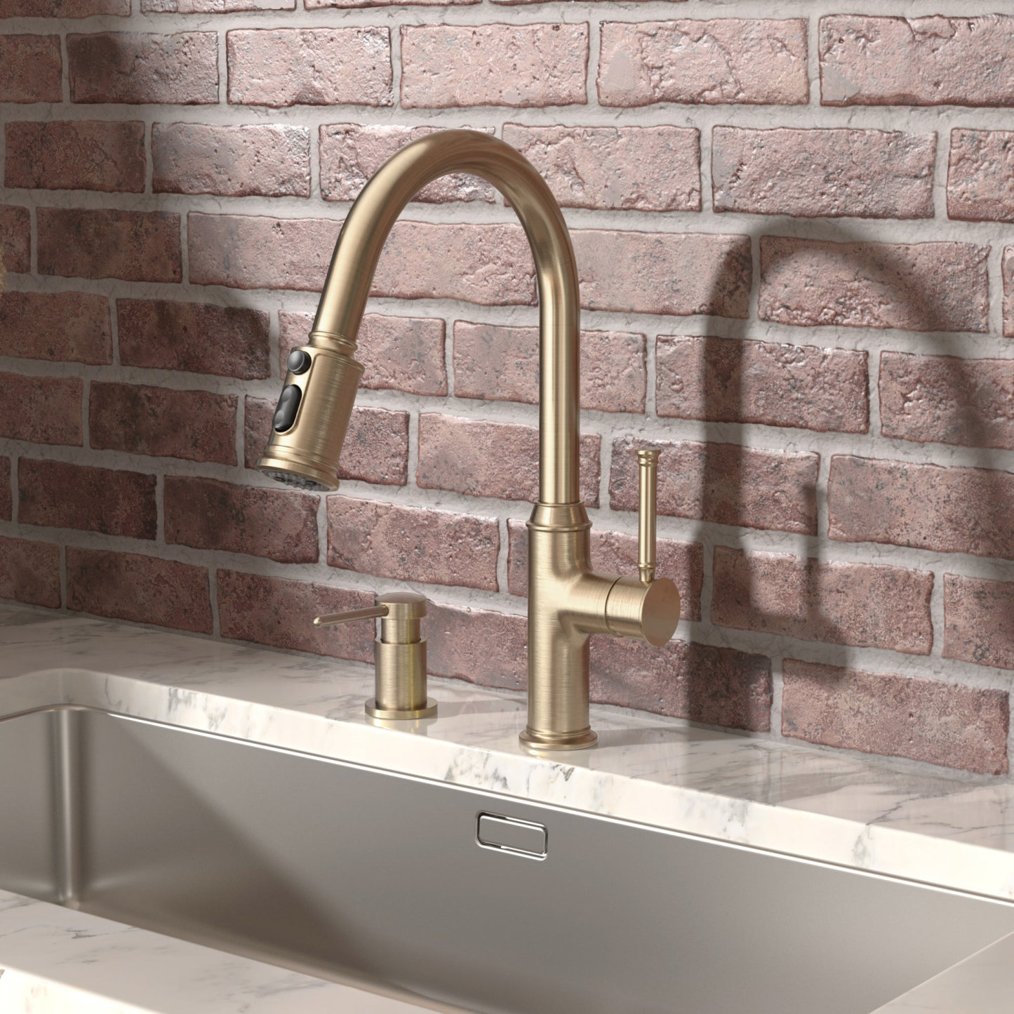 Champagne Gold Soap Dispenser for Kitchen Sink, Modern Dispenser with 18 Oz Refillable Bottle, Kitchen Soap Dispenser Spot-Free-Lava Odoro