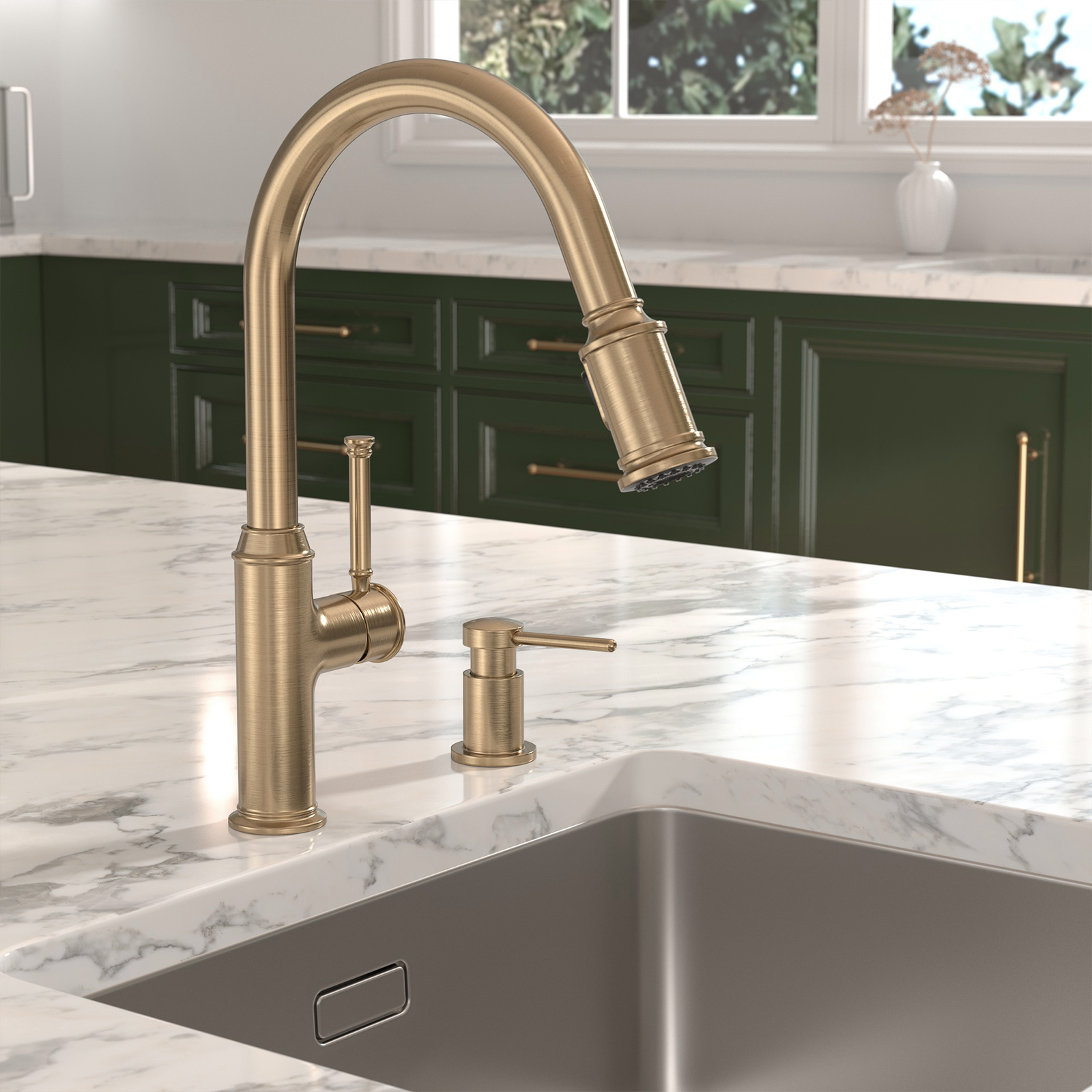Champagne Gold Soap Dispenser for Kitchen Sink, Modern Dispenser with 18 Oz Refillable Bottle, Kitchen Soap Dispenser Spot-Free-Lava Odoro