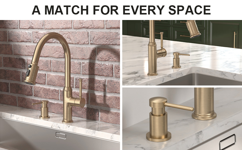 Champagne Gold Soap Dispenser for Kitchen Sink, Modern Dispenser with 18 Oz Refillable Bottle, Kitchen Soap Dispenser Spot-Free-Lava Odoro