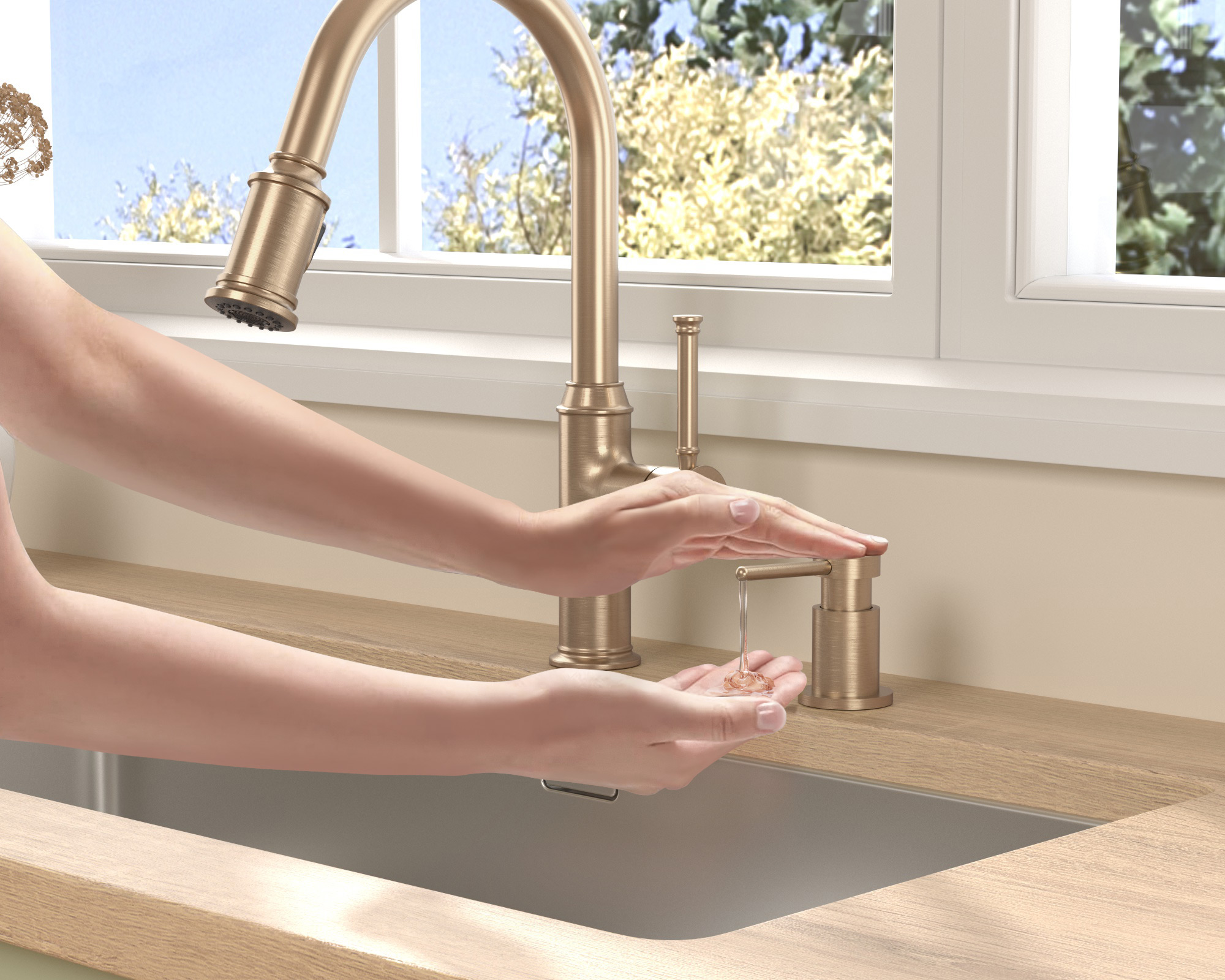 Champagne Gold Soap Dispenser for Kitchen Sink, Modern Dispenser with 18 Oz Refillable Bottle, Kitchen Soap Dispenser Spot-Free-Lava Odoro