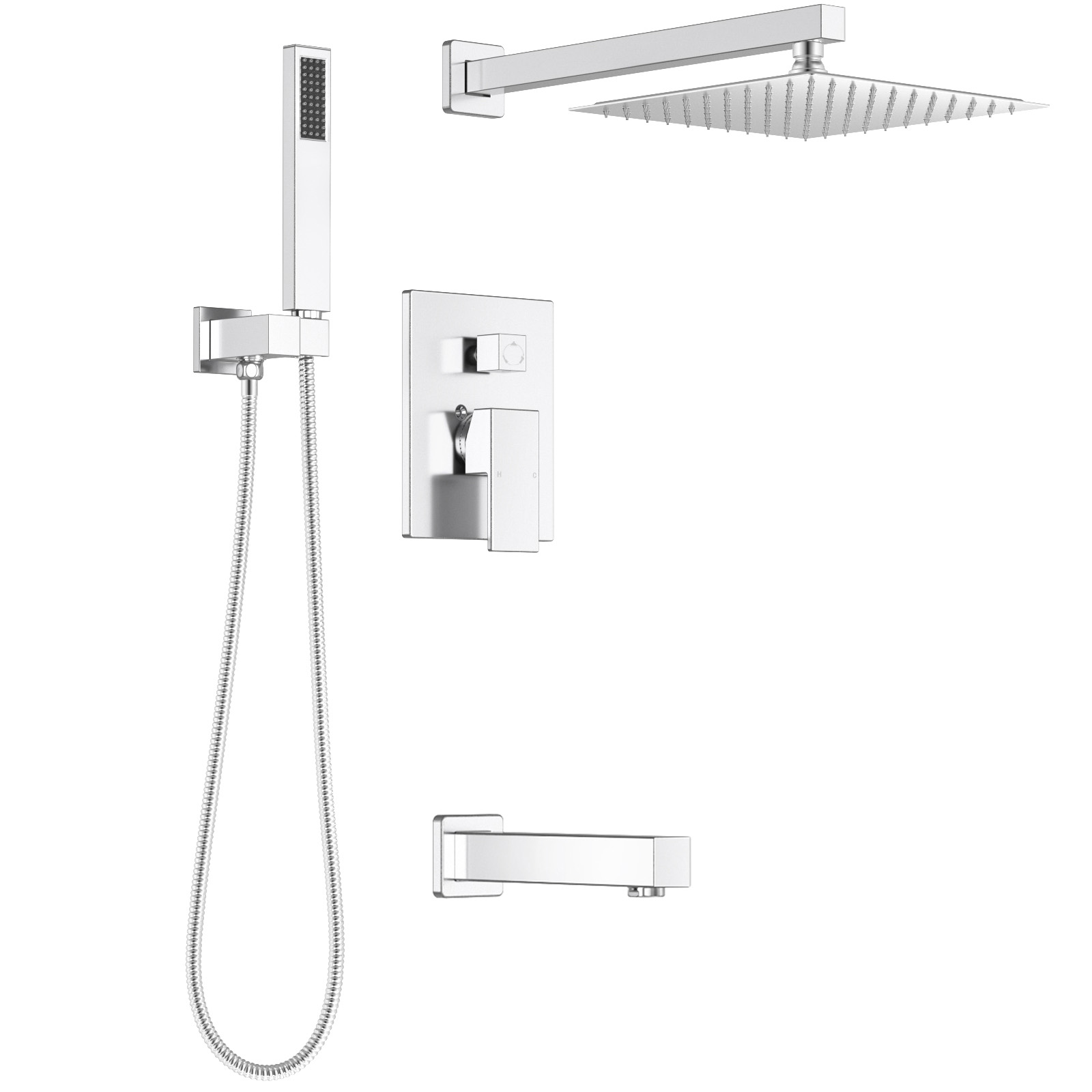 3-Setting Square Shower and Tub Faucet Set with Shower Head and Handheld Sprayer SF103