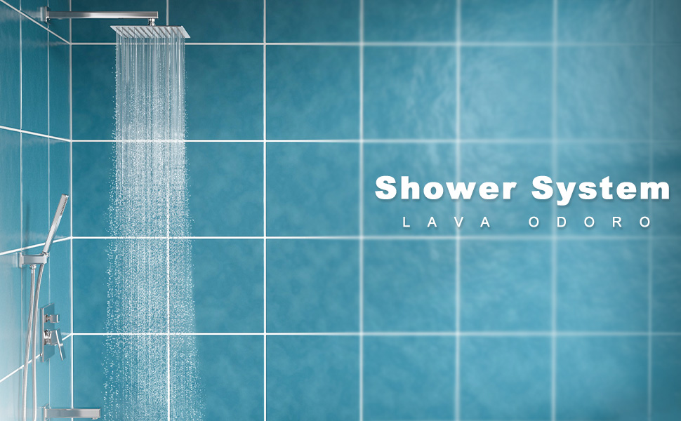 3-Setting Square Rainfall Shower System Including Rain Shower Head Handheld Spray and Tub Spout, Shower Valve Trim Kit, Chrome, SF103-C-T, Lava Odoro