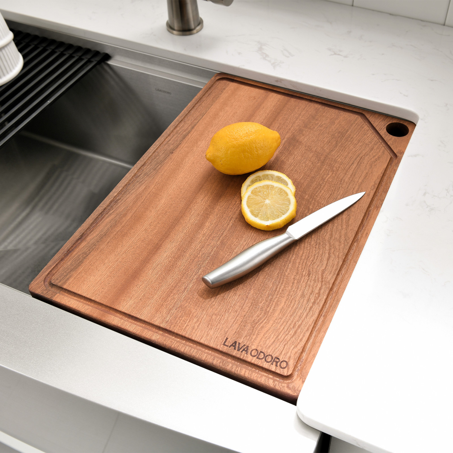 Hardwood Cutting Board and Foldable Dish Rack Set - Lava Odoro-LAVA ODORO
