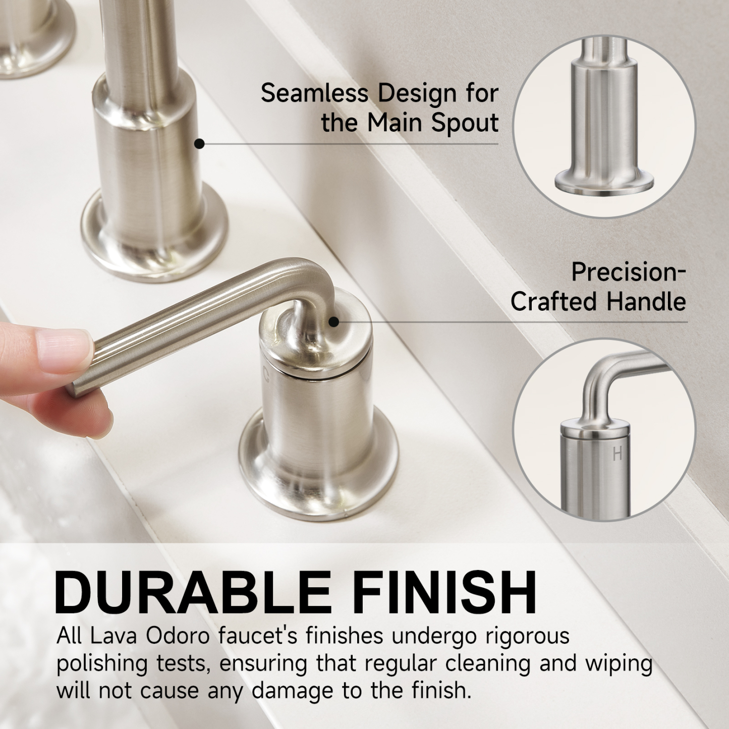 3 Hole Bathroom Faucet with Drain Assembly, Brushed Nickel, BF503, Lava Odoro
