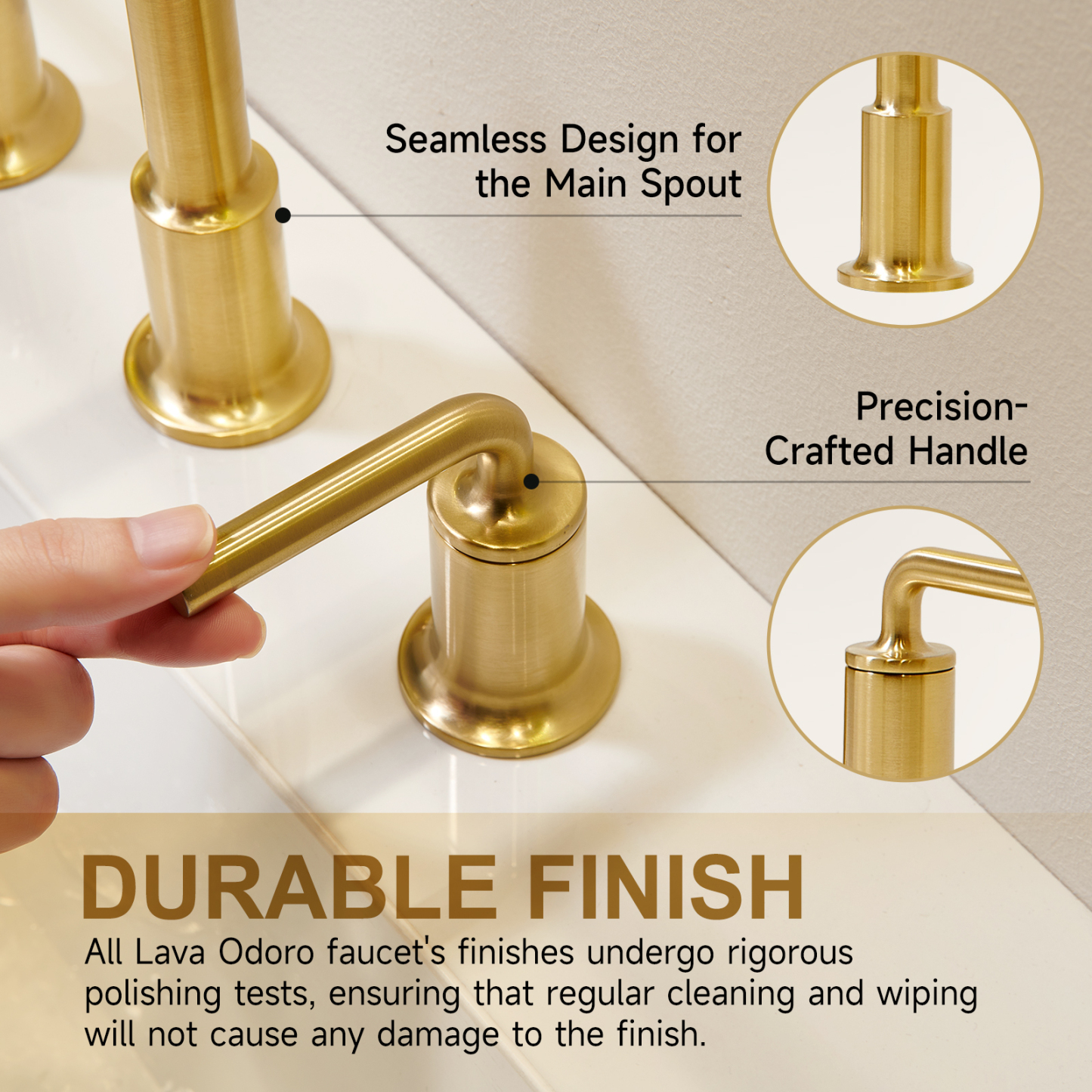 3 Hole Bathroom Faucet with Drain Assembly, Brushed Gold, BF503, Lava Odoro