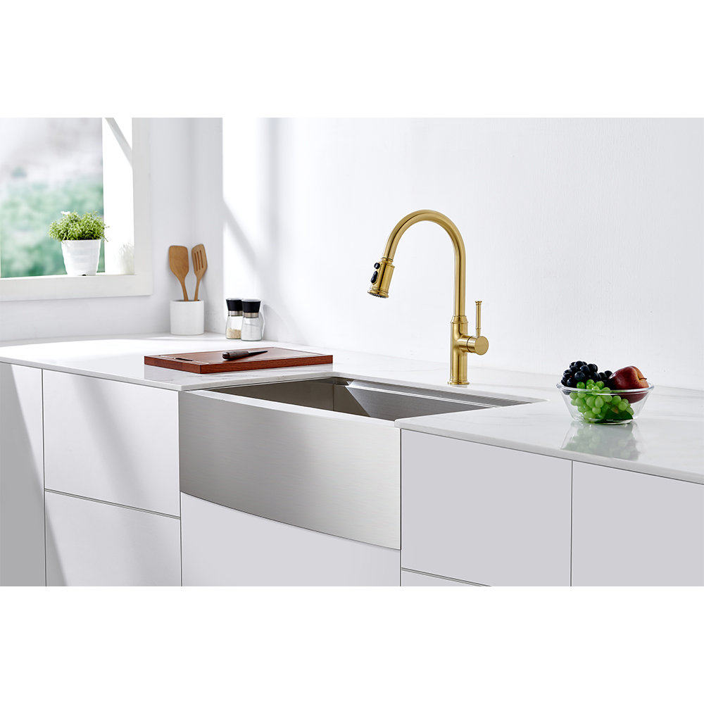 Curtura Pull Down Kitchen Faucet with Sprayer, Brushed Gold