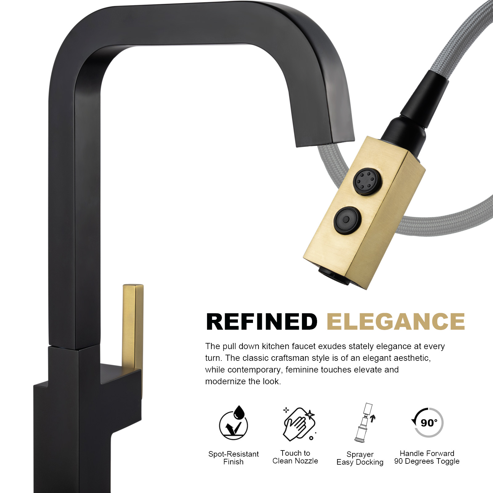 Magnetic Pull Down Kitchen Faucet, KF182 - LAVA ODORO