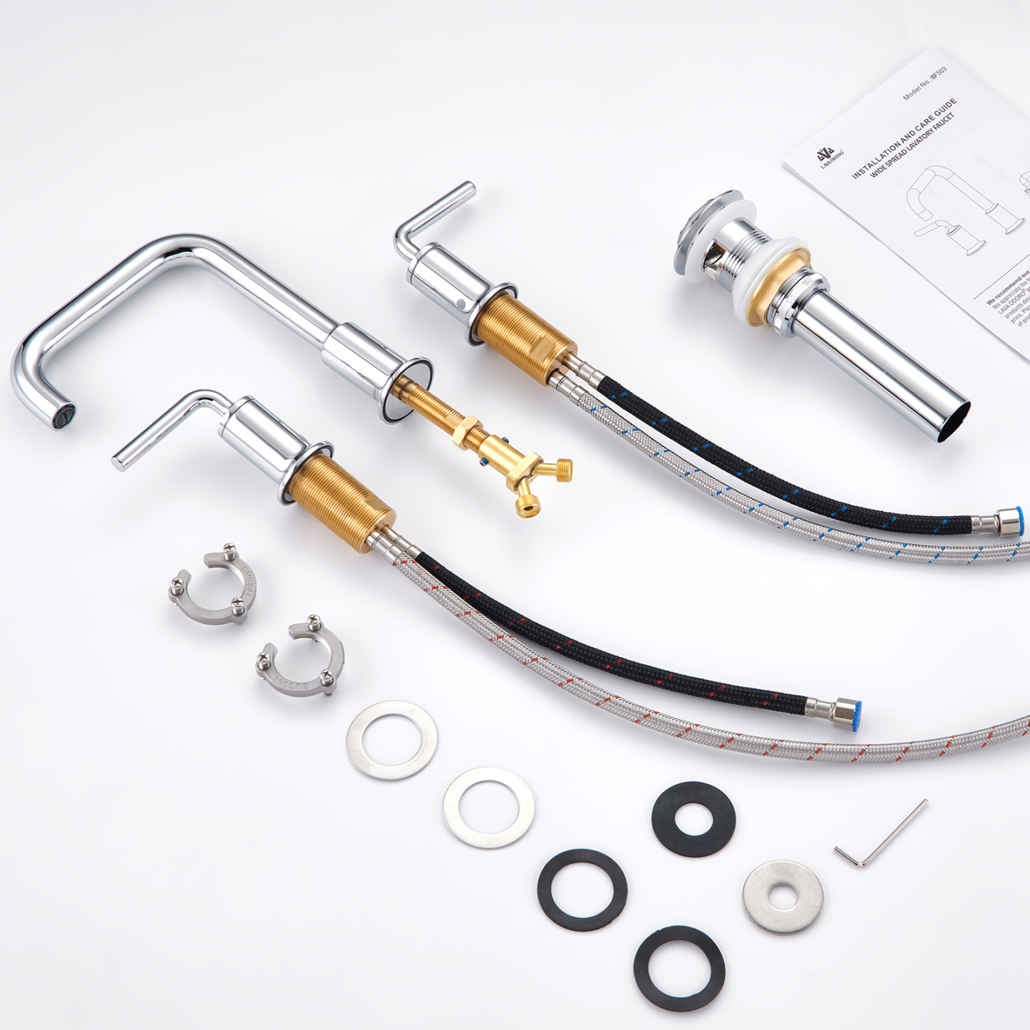 3 Hole Bathroom Faucet with Drain Assembly, Chrome, BF503, Lava Odoro