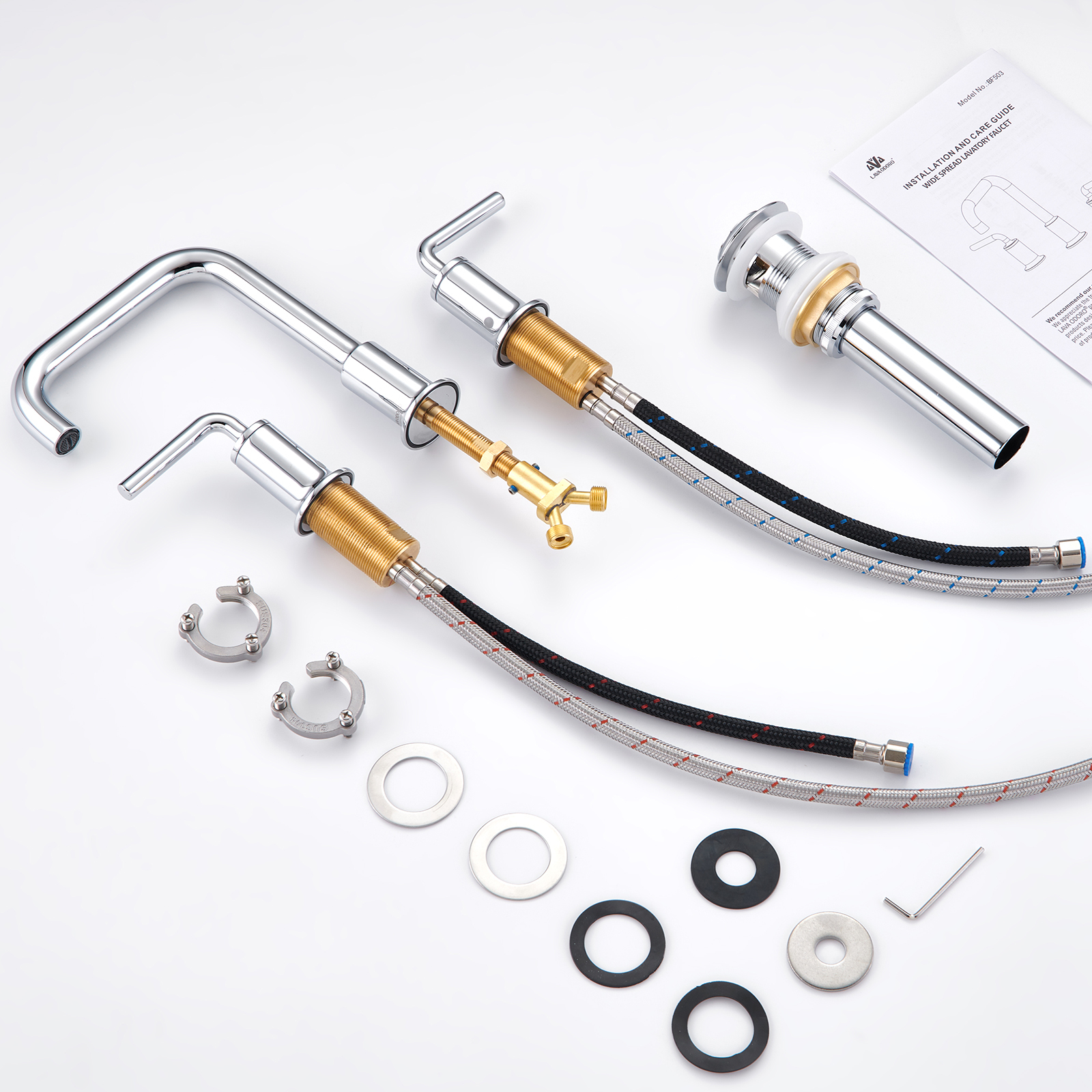 3 Hole Bathroom Faucet with Drain Assembly, Chrome, BF503, Lava Odoro
