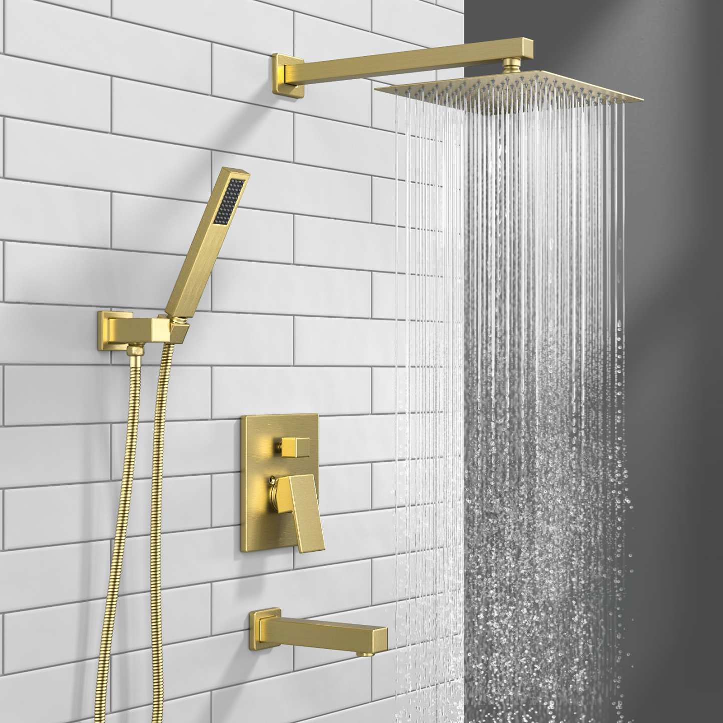 10 Inch Square Rain Shower Head, Metal Shower Head, Brushed Gold, SF103-SG-S, Lava Odoro