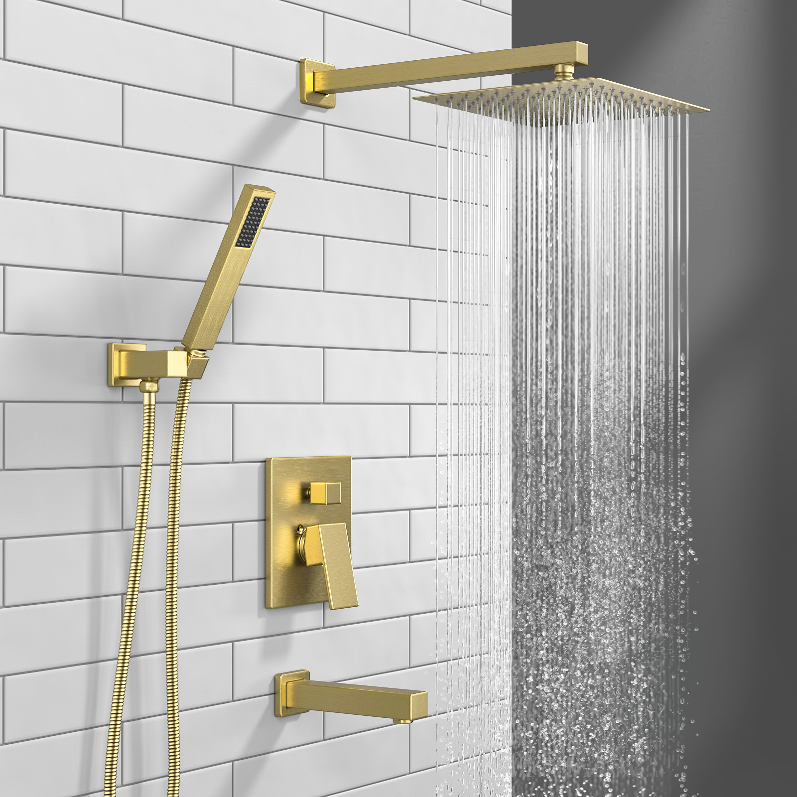 10 Inch Square Rain Shower Head, Metal Shower Head, Brushed Gold, SF103-SG-S, Lava Odoro