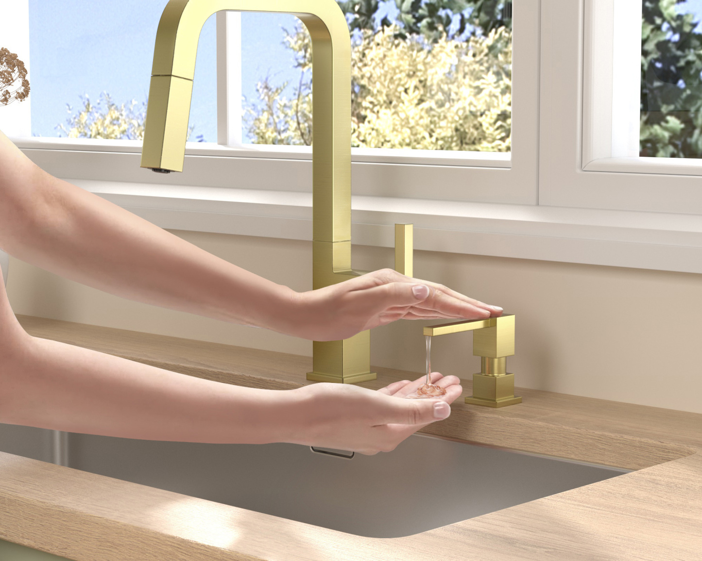 Soap Dispenser for Kitchen Sink, Brushed Gold, KSD-182, Lava Odoro