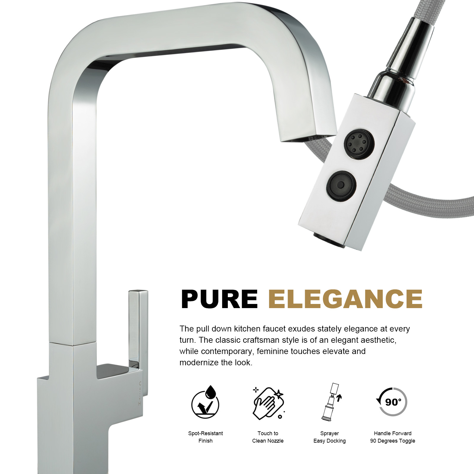 Magnetic Pull Down Kitchen Faucet, KF182 - LAVA ODORO