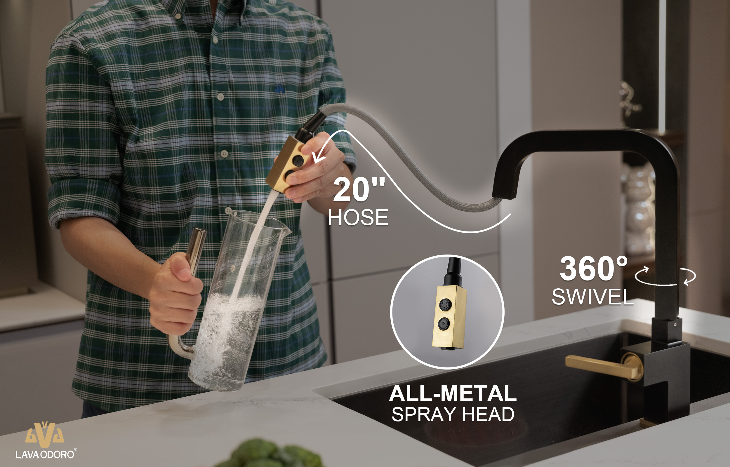 Magnetic Pull Down Kitchen Faucet, KF182 - LAVA ODORO