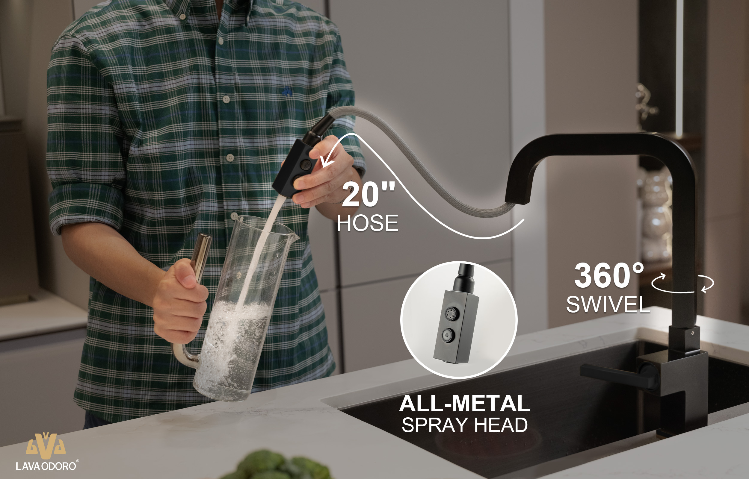 Magnetic Pull Down Kitchen Faucet, KF182 - LAVA ODORO