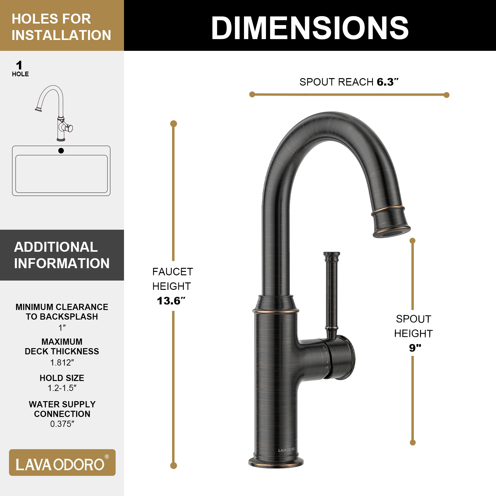 Kitchen Bar Faucet, Oil Rubbed Bronze, KBF201, Lava Odoro