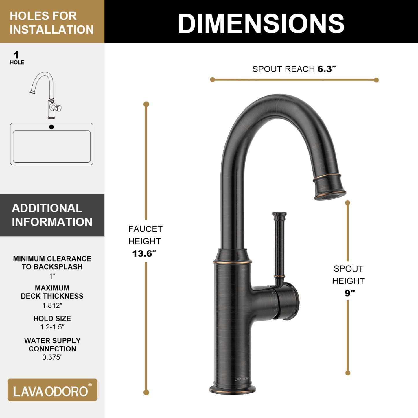 Kitchen Bar Faucet, Oil Rubbed Bronze, KBF201, Lava Odoro