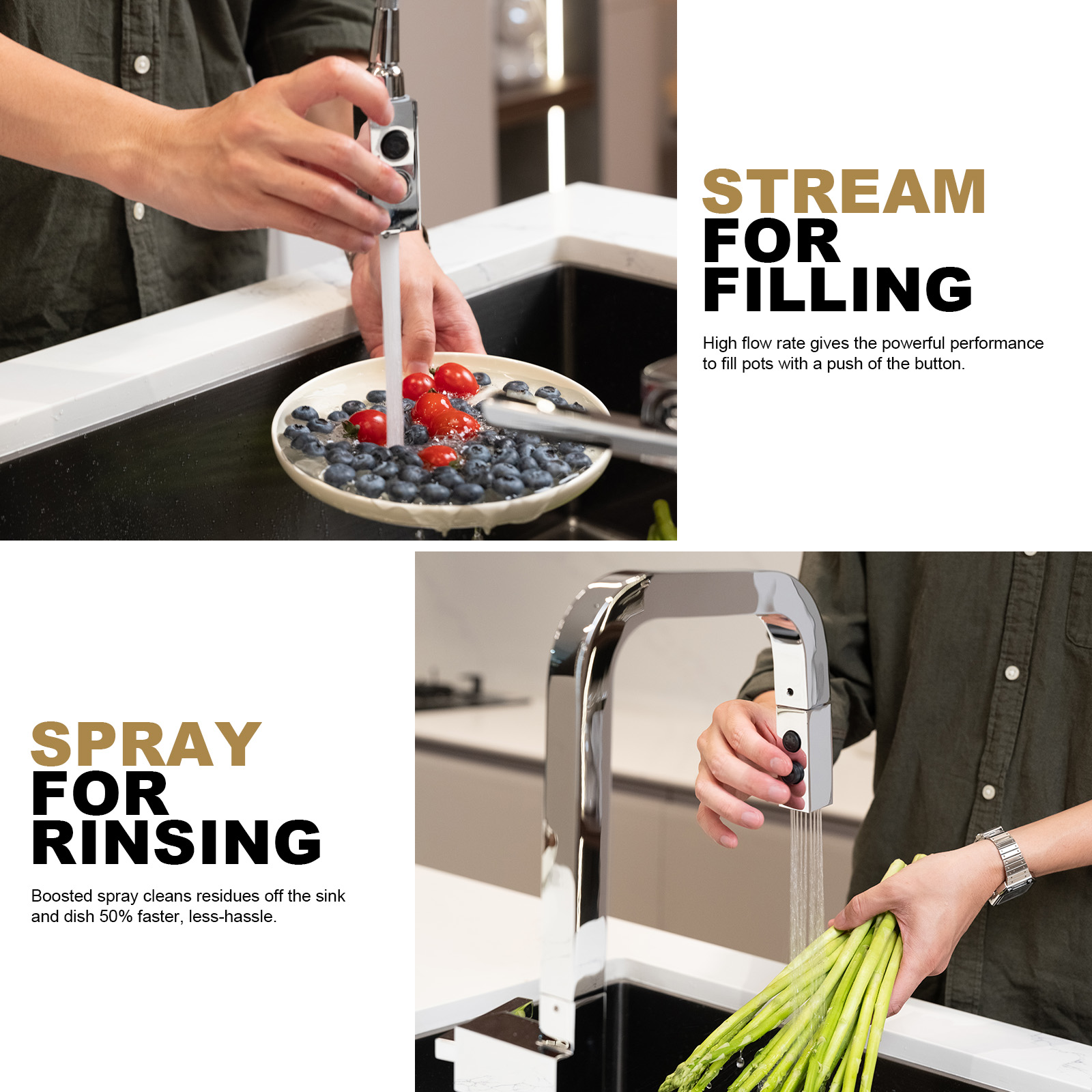 Magnetic Pull Down Kitchen Faucet, KF182 - LAVA ODORO