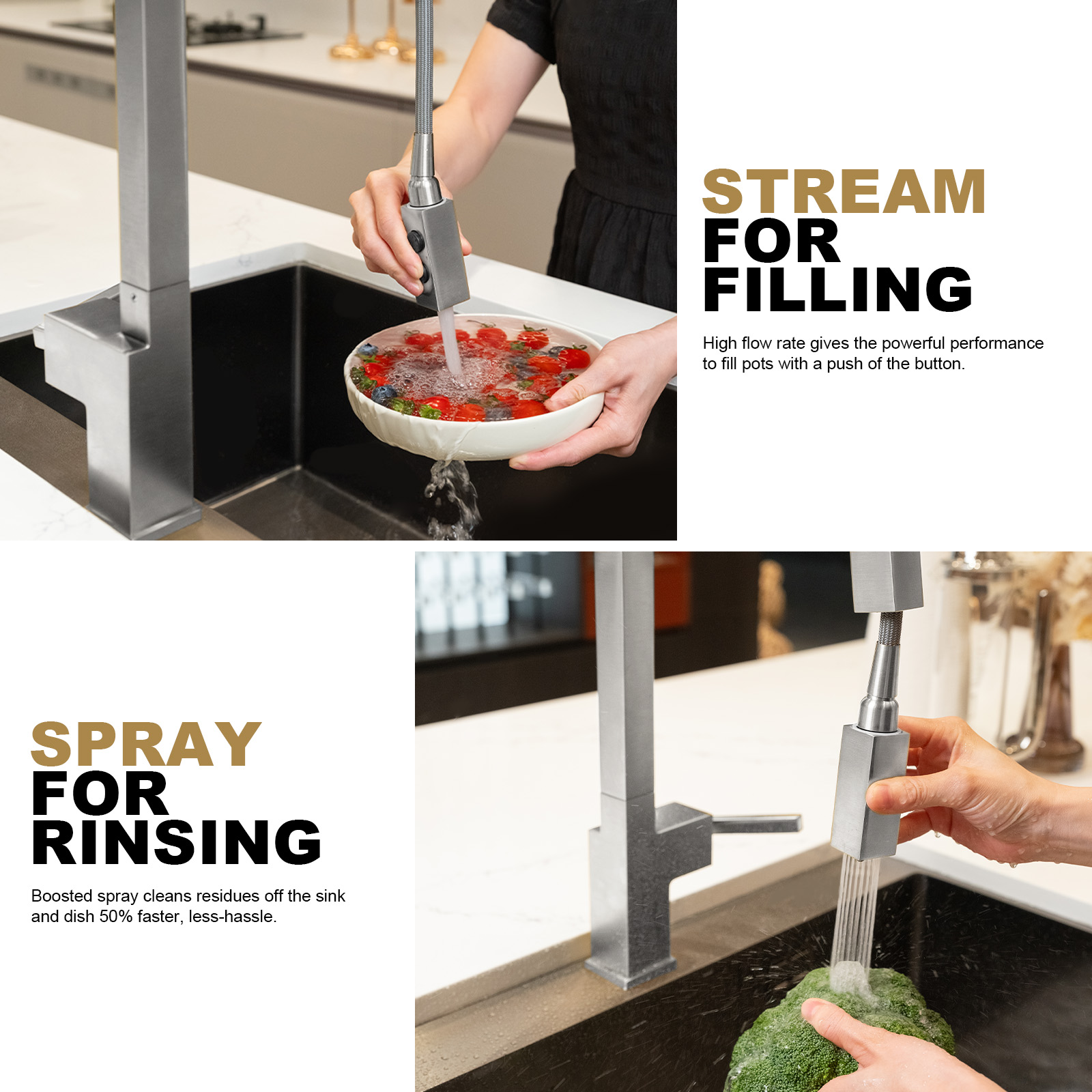 Magnetic Pull Down Kitchen Faucet, KF182 - LAVA ODORO
