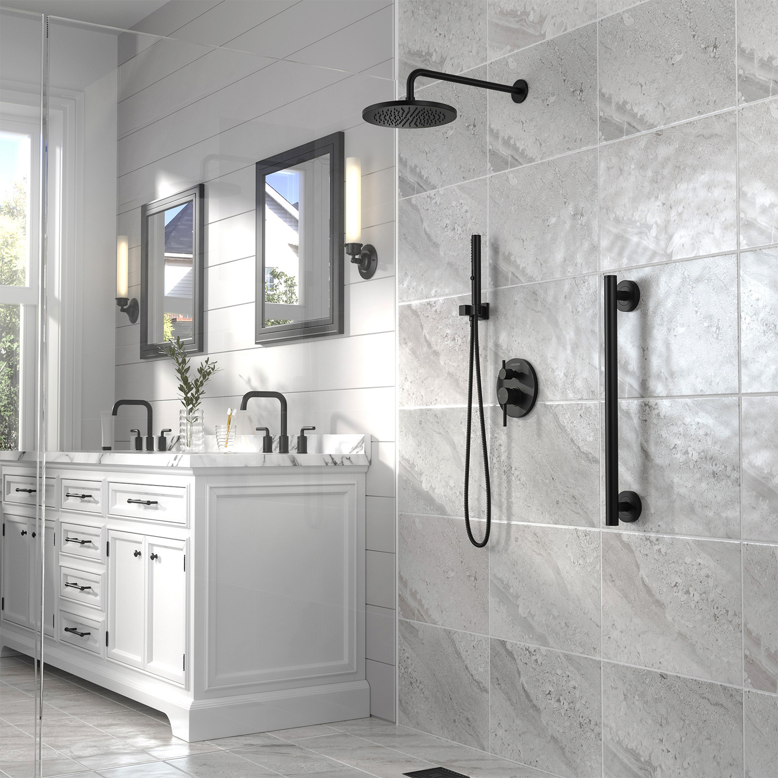 Modern 3-Setting Round Rain Shower Faucet Set, SF104-MB