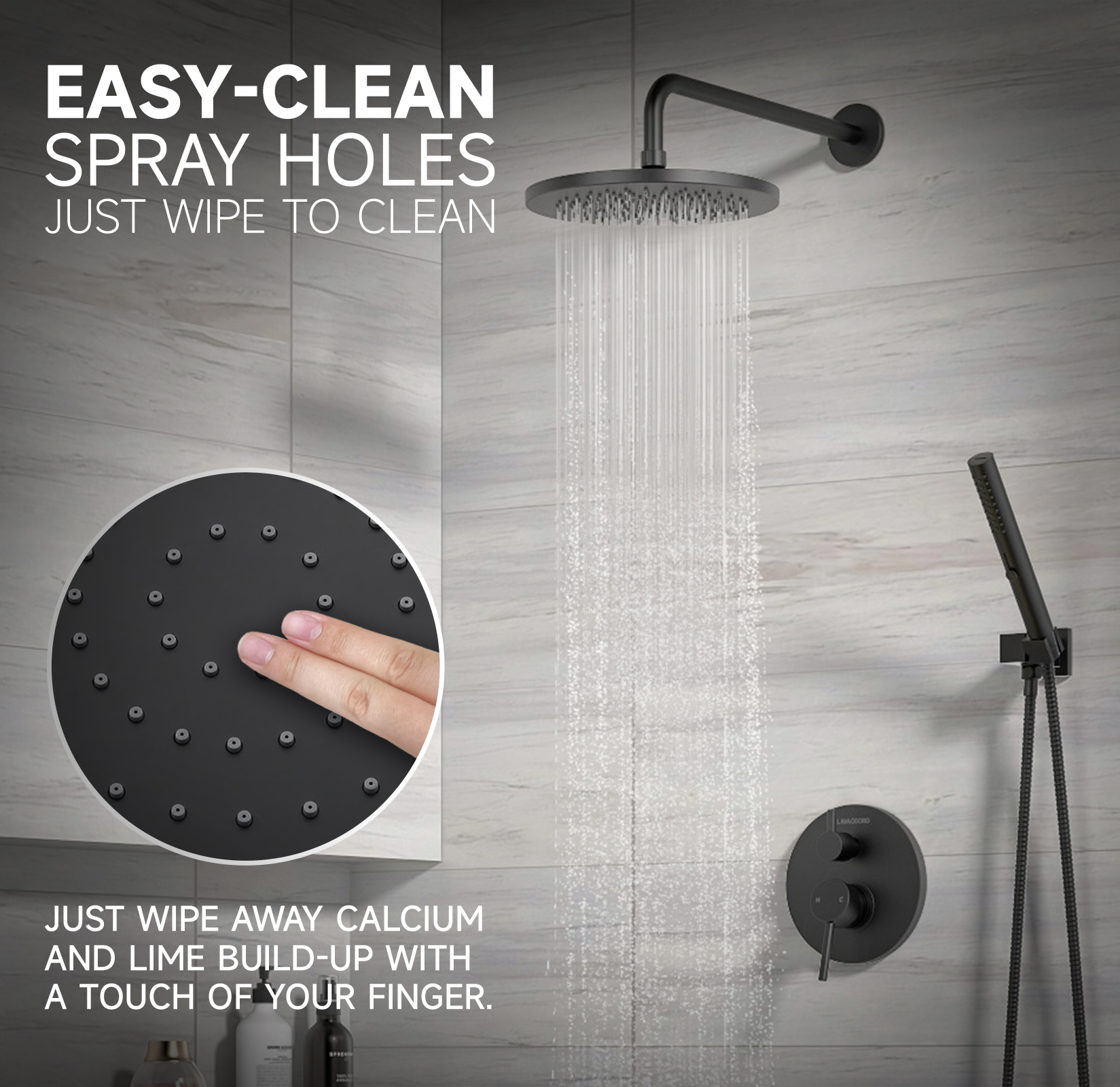 Modern 3-Setting Round Rain Shower Faucet Set, SF104-MB