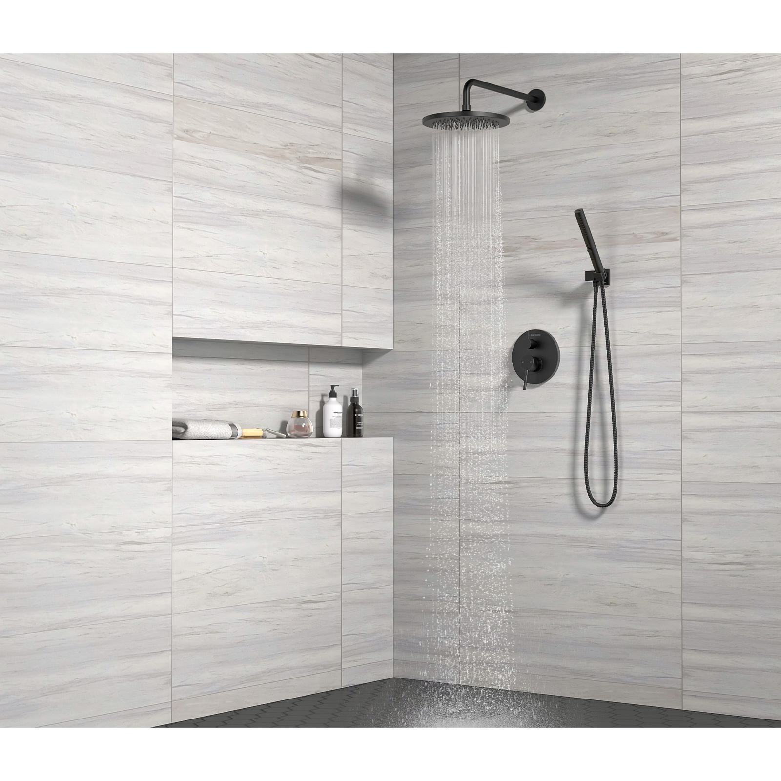 Modern 3-Setting Round Rain Shower Faucet Set, SF104-MB