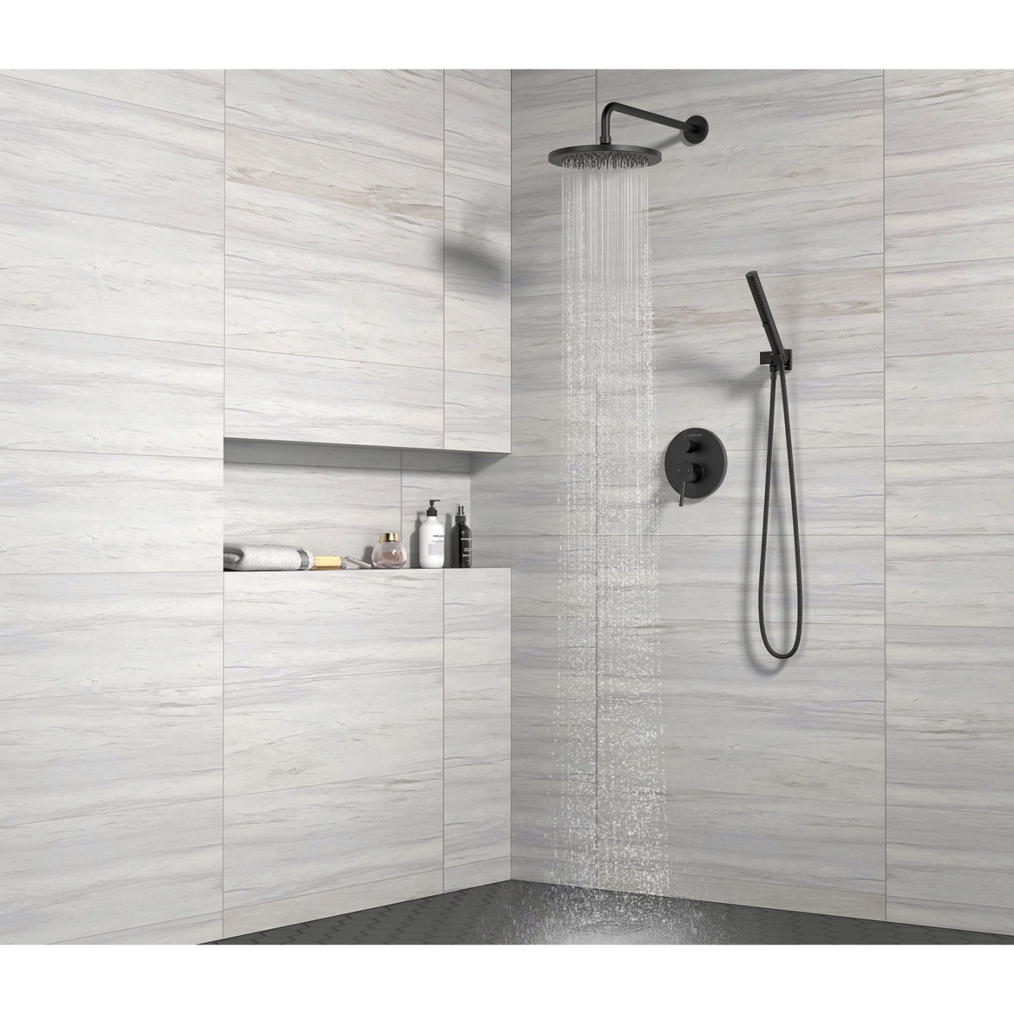 Modern 3-Setting Round Rain Shower Faucet Set, SF104-MB