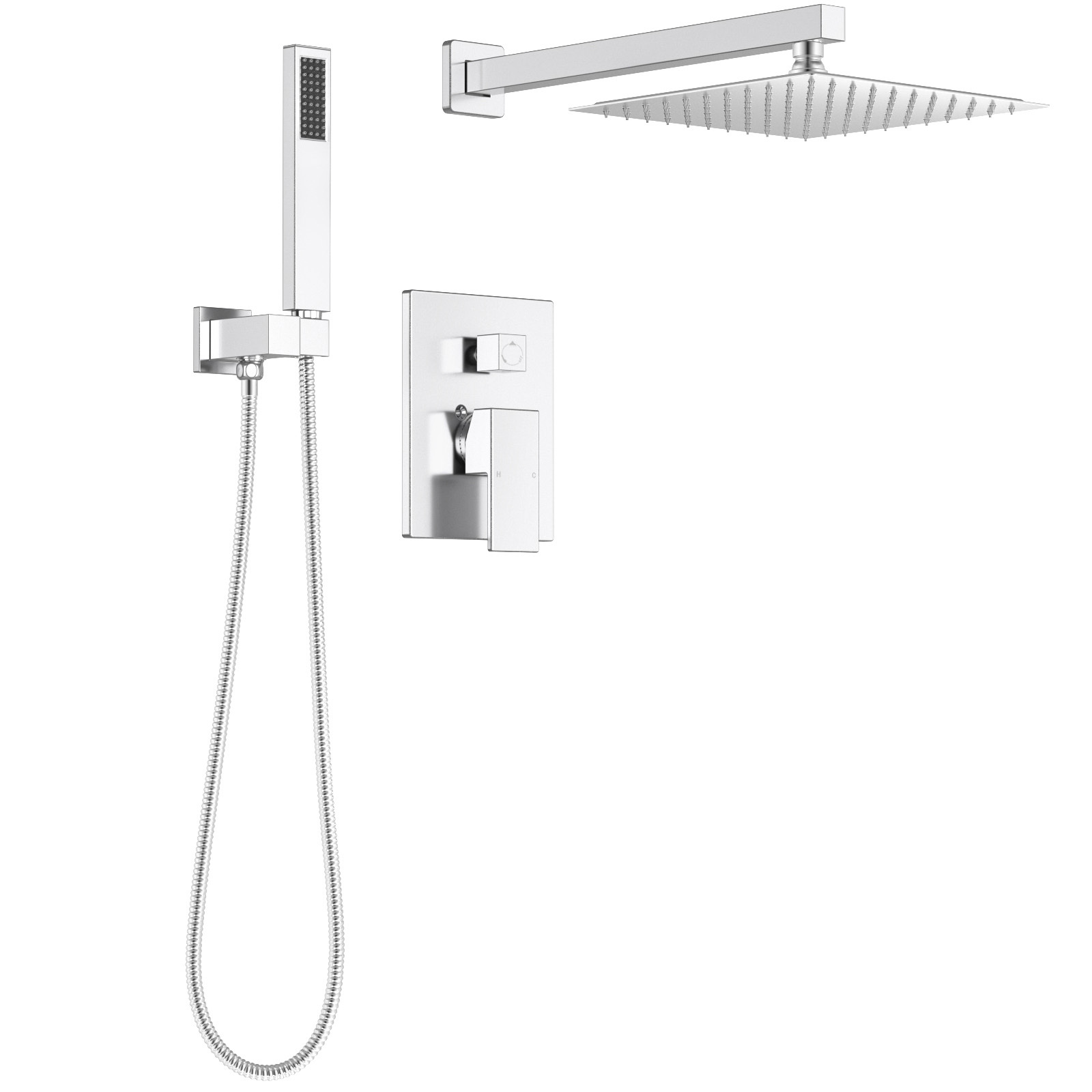 3-Setting Square Shower and Tub Faucet Set with Shower Head and Handheld Sprayer SF103