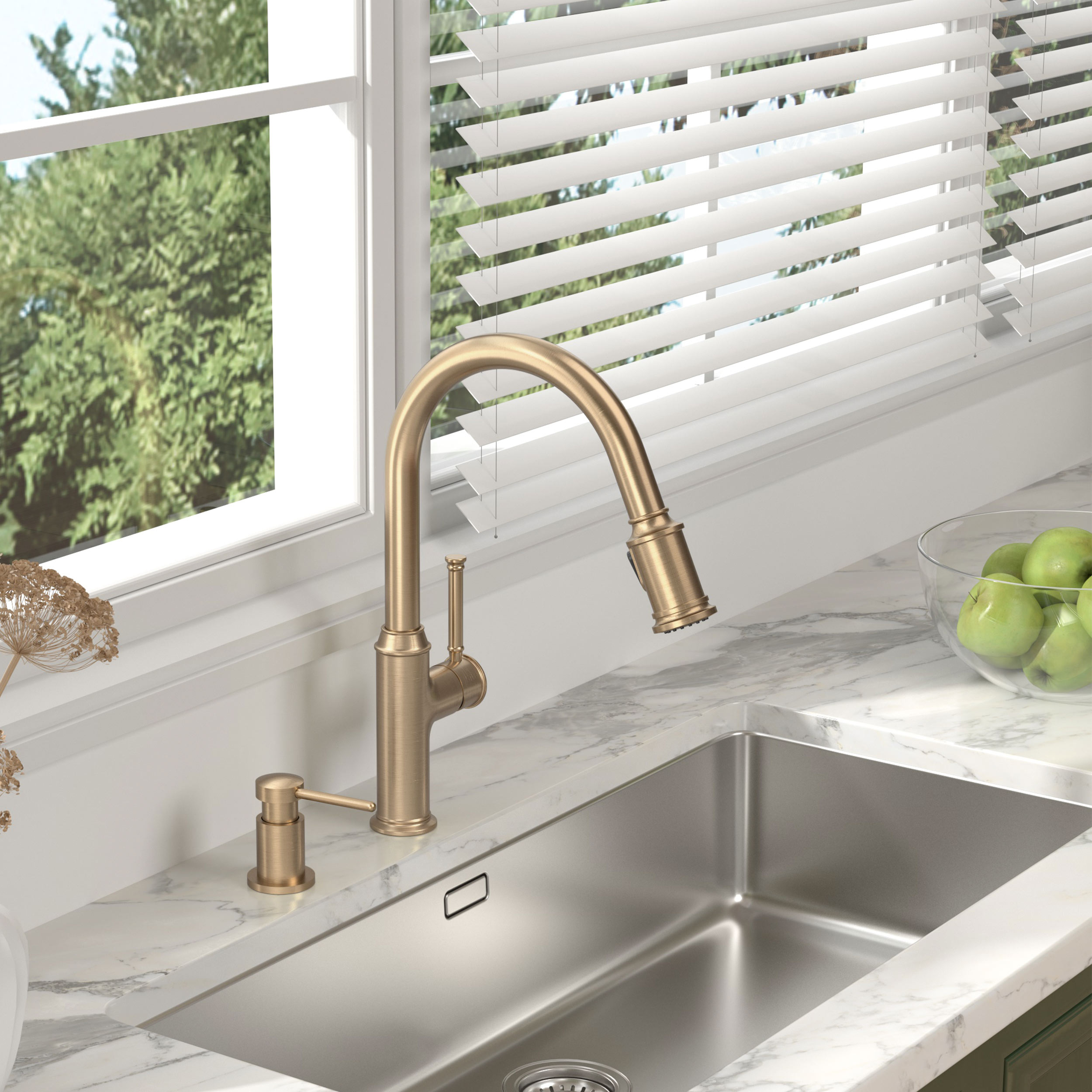 Champagne Gold Soap Dispenser for Kitchen Sink, Modern Dispenser with 18 Oz Refillable Bottle, Kitchen Soap Dispenser Spot-Free-Lava Odoro