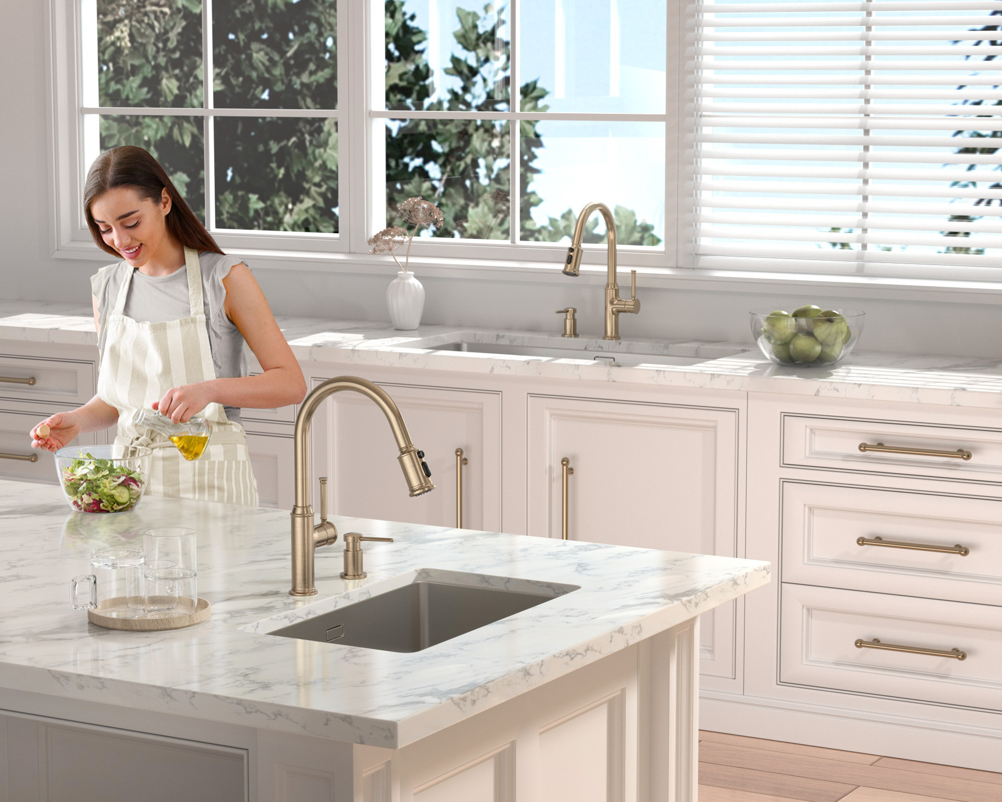 Champagne Gold Soap Dispenser for Kitchen Sink, Modern Dispenser with 18 Oz Refillable Bottle, Kitchen Soap Dispenser Spot-Free-Lava Odoro