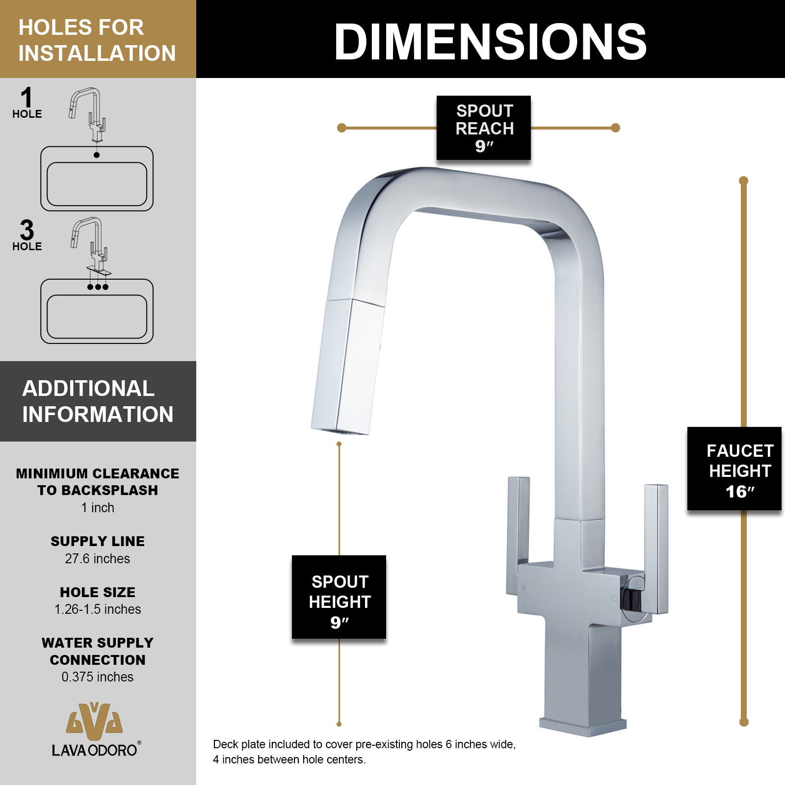 Kitchen Faucet with Pull Down Sprayer KF802 - Lava Odoro -LAVA ODORO
