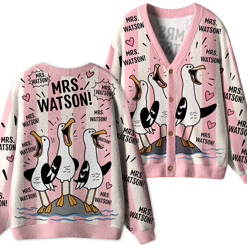 Personalized Teacher Name Seagull Teacher Ugly Cardigan Sweaters