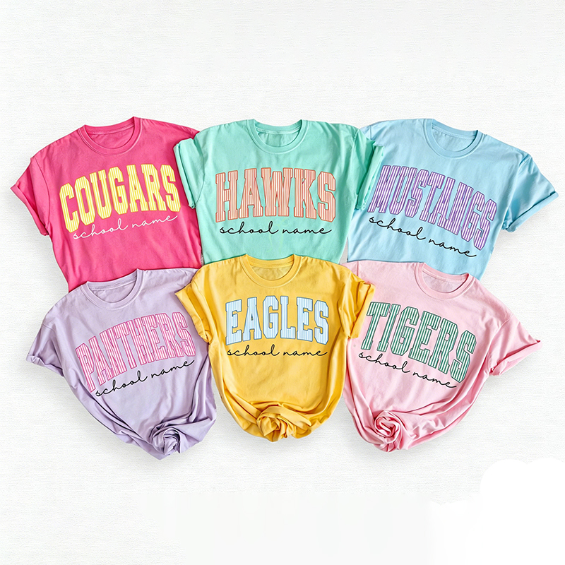 Personalized Mascot School Spirit Stripes Teacher T-Shirt